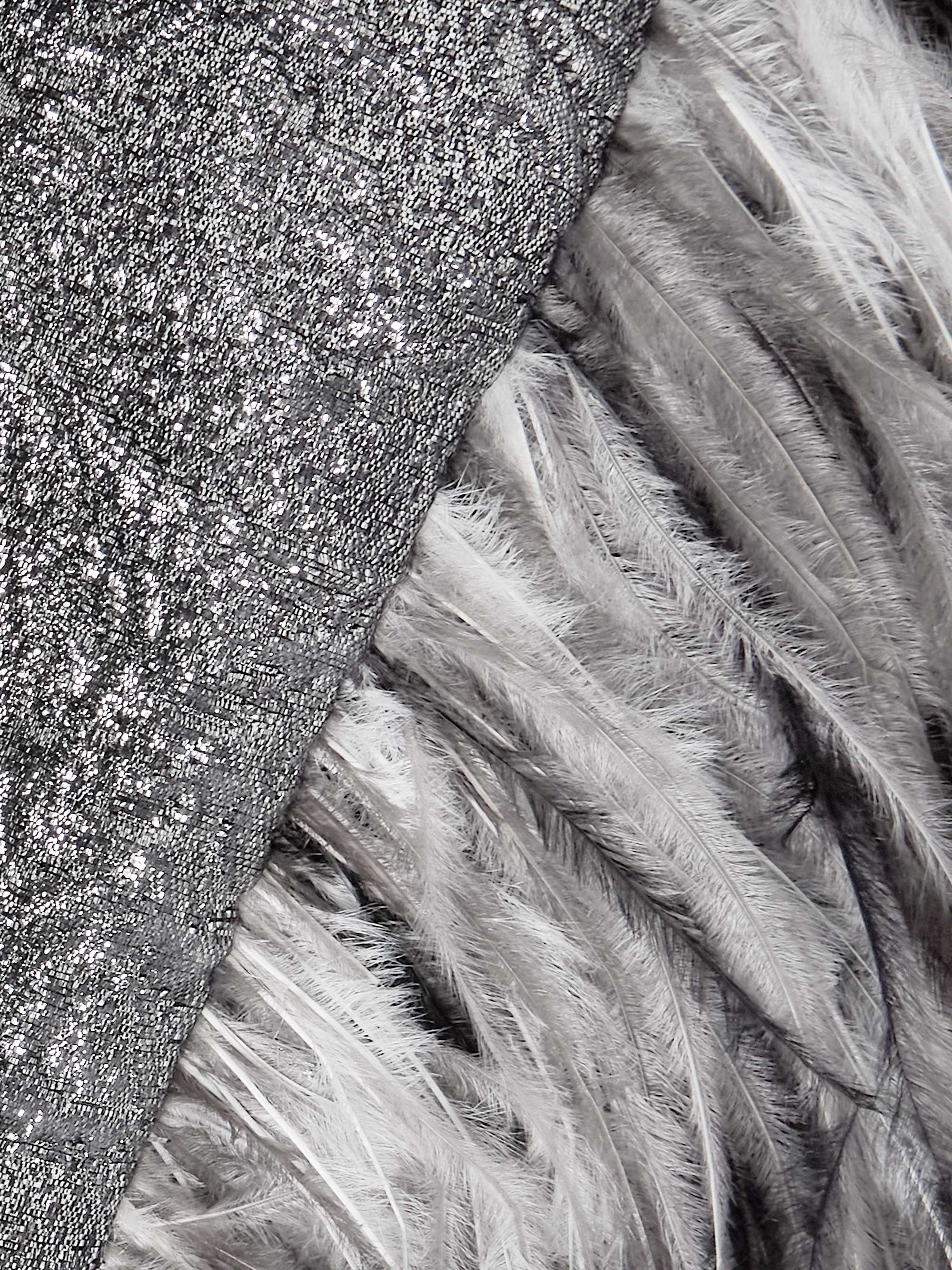 Feather-trimmed metallic jacquard mini dress view