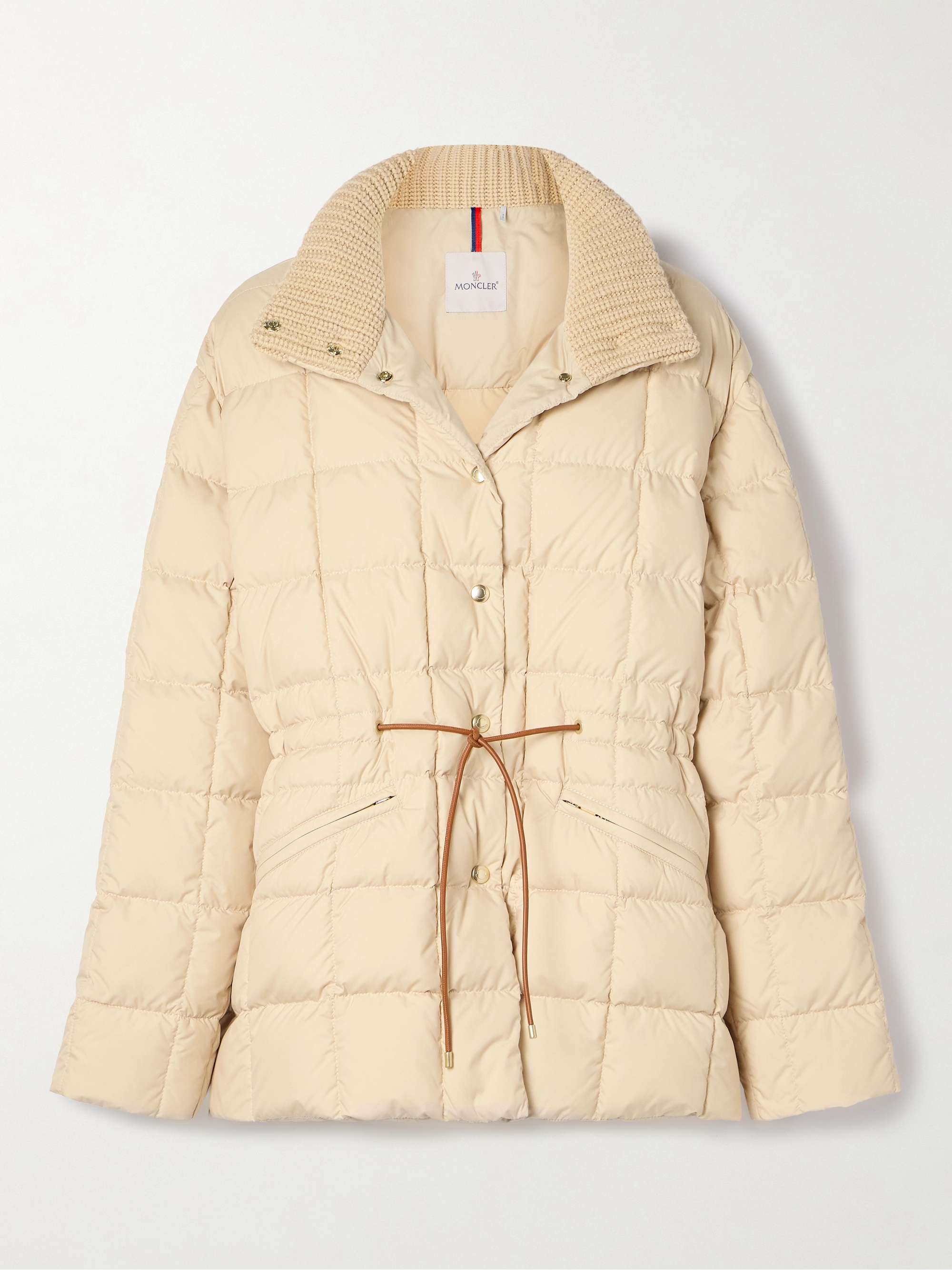 Antigone ribbed-knit and leather-trimmed padded quilted shell down jacket view