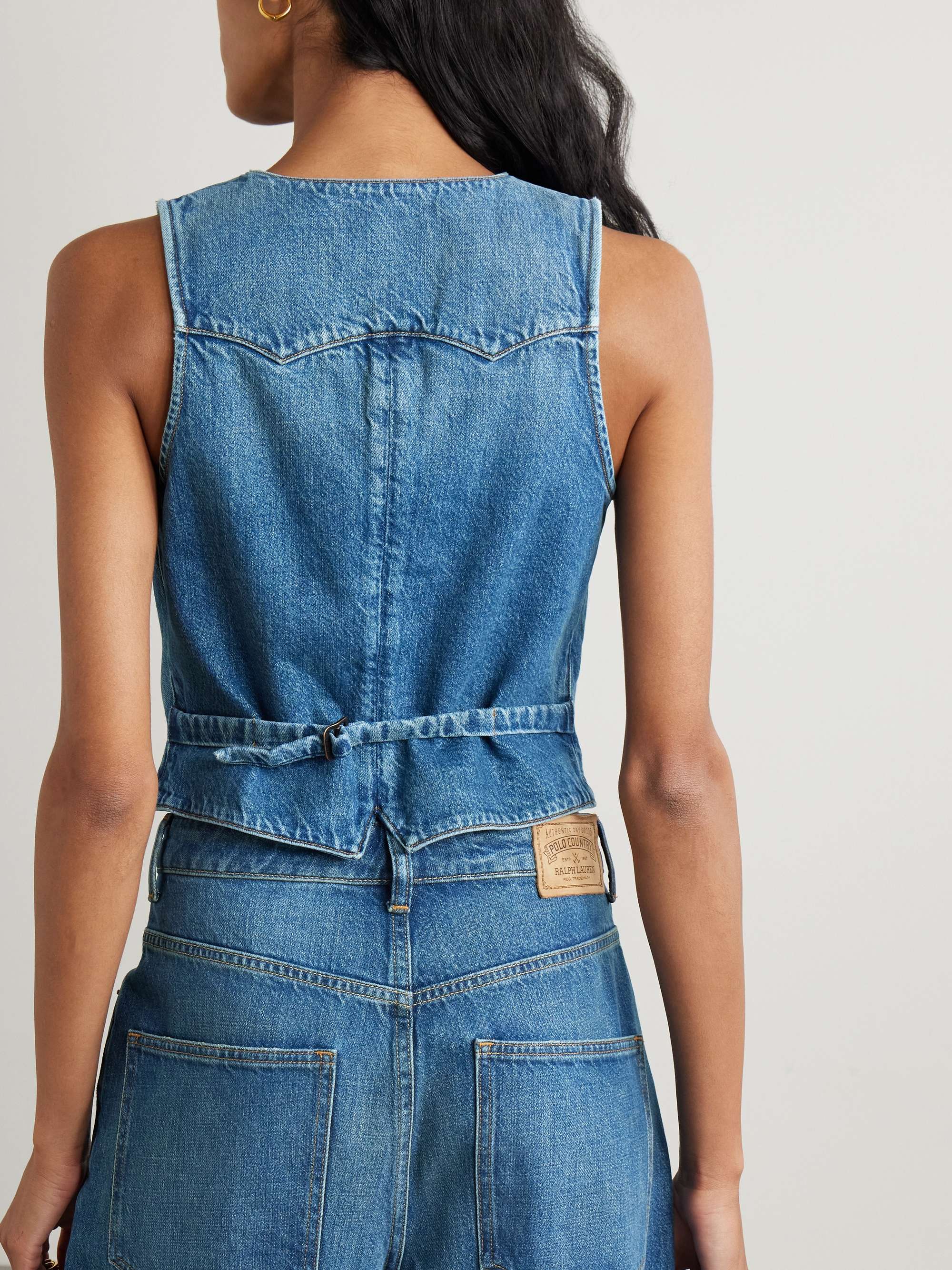 Embroidered denim vest view