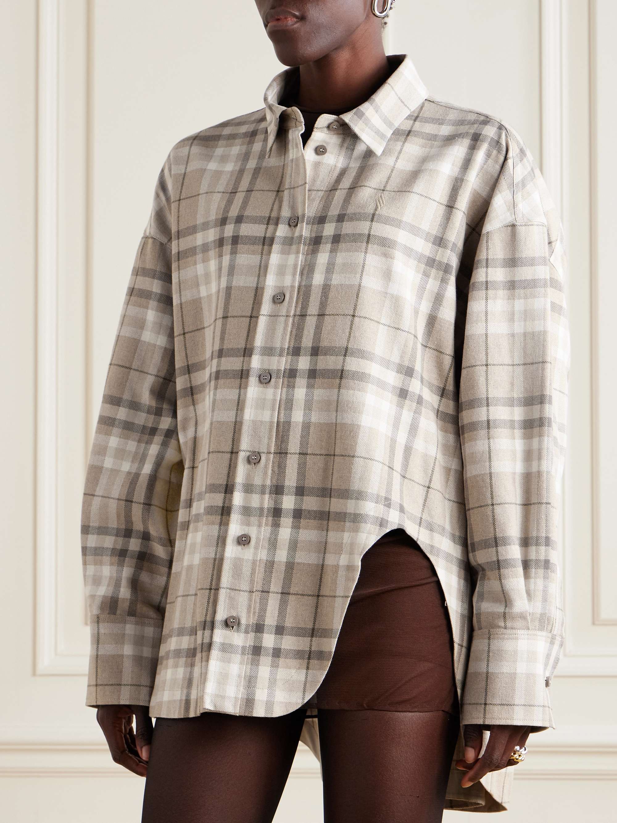 Checked cotton-blend flannel shirt view