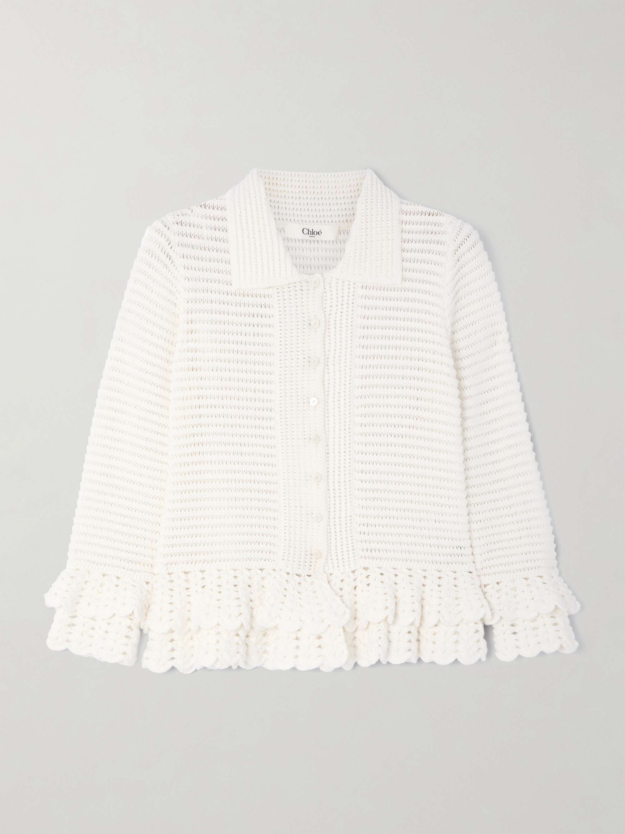 Ruffled crocheted cotton cardigan view