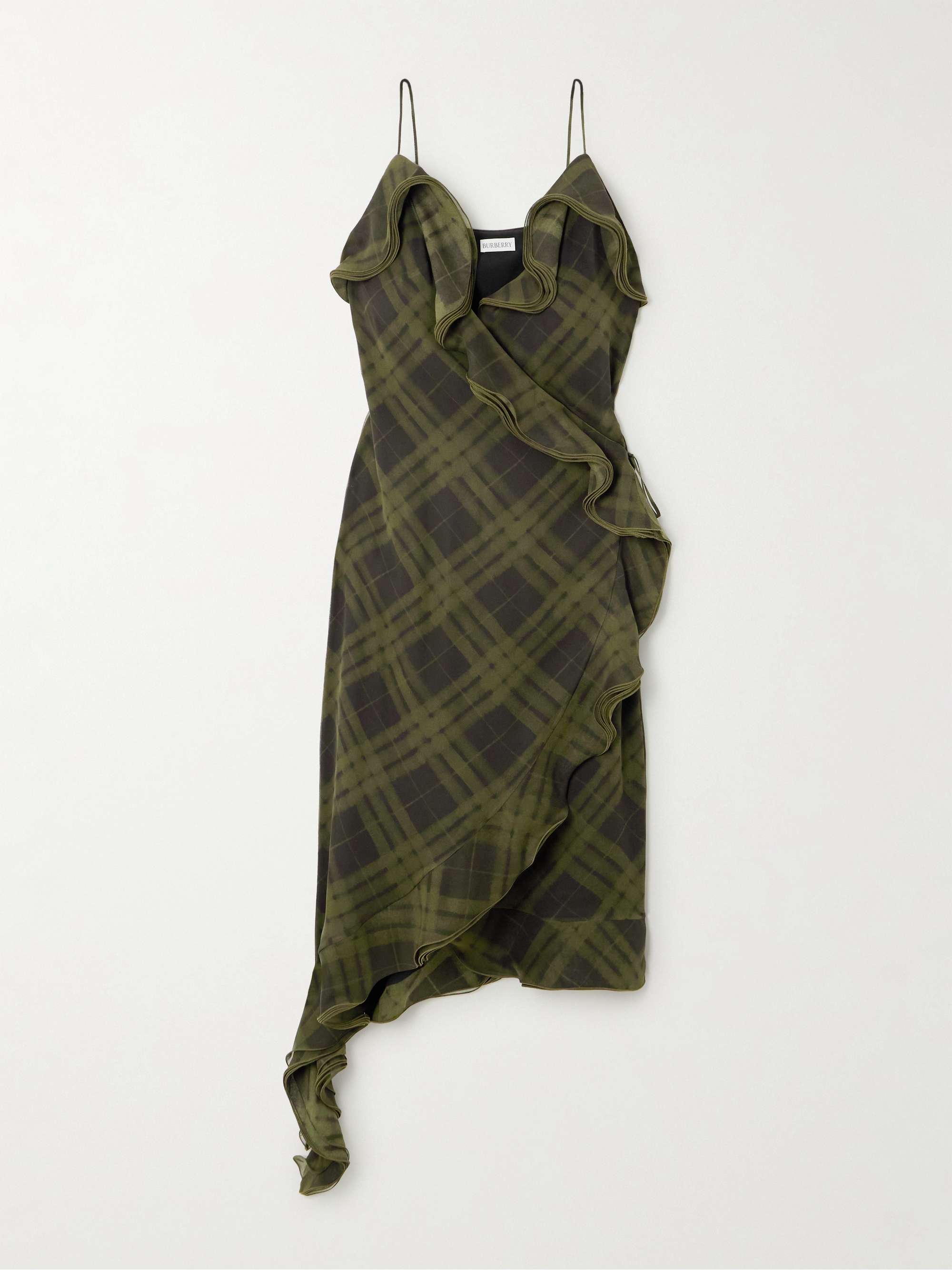 Asymmetric ruffled checked silk-crepe dress view