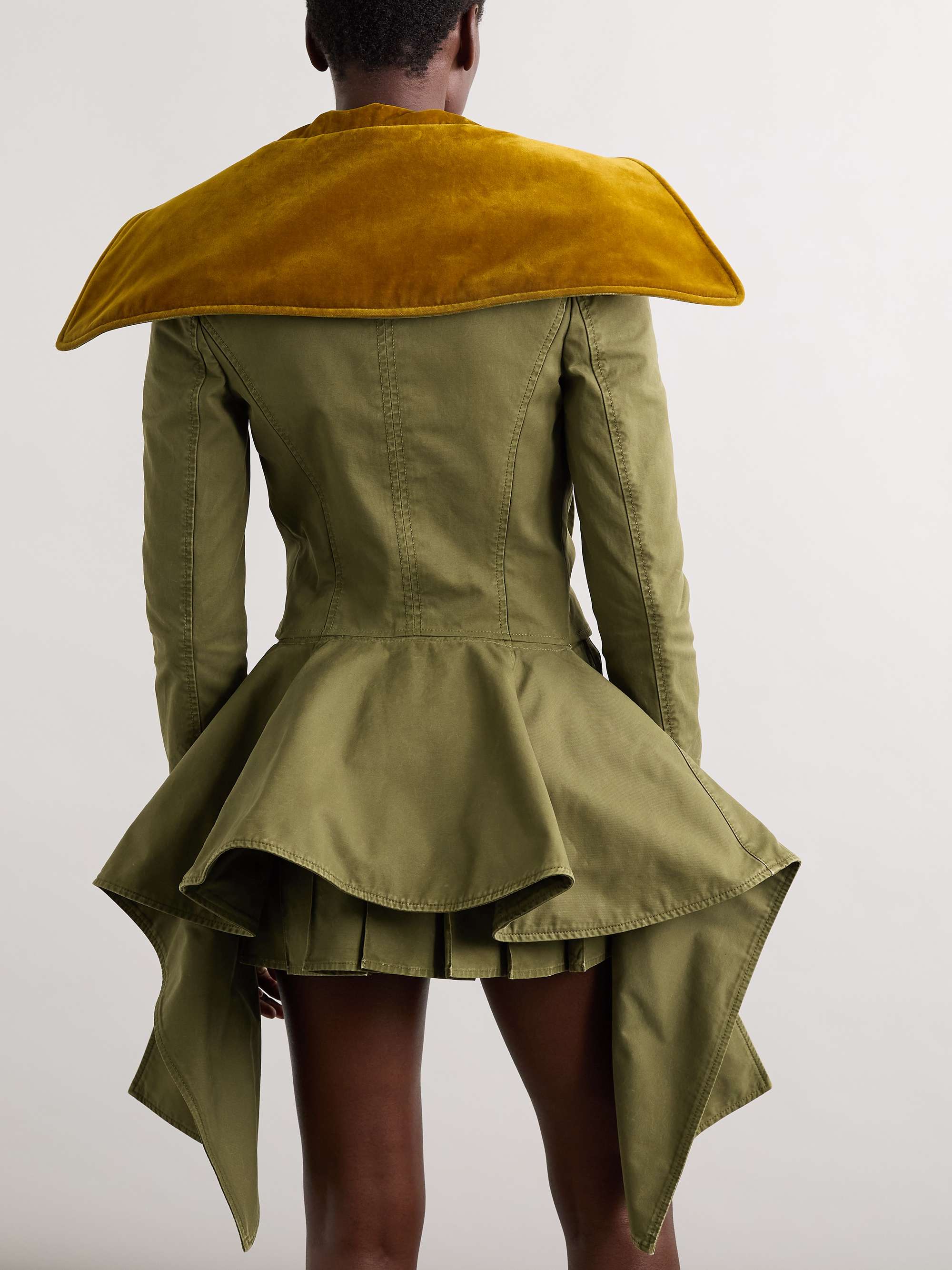 Asymmetric double-breasted cotton-twill and velvet jacket view