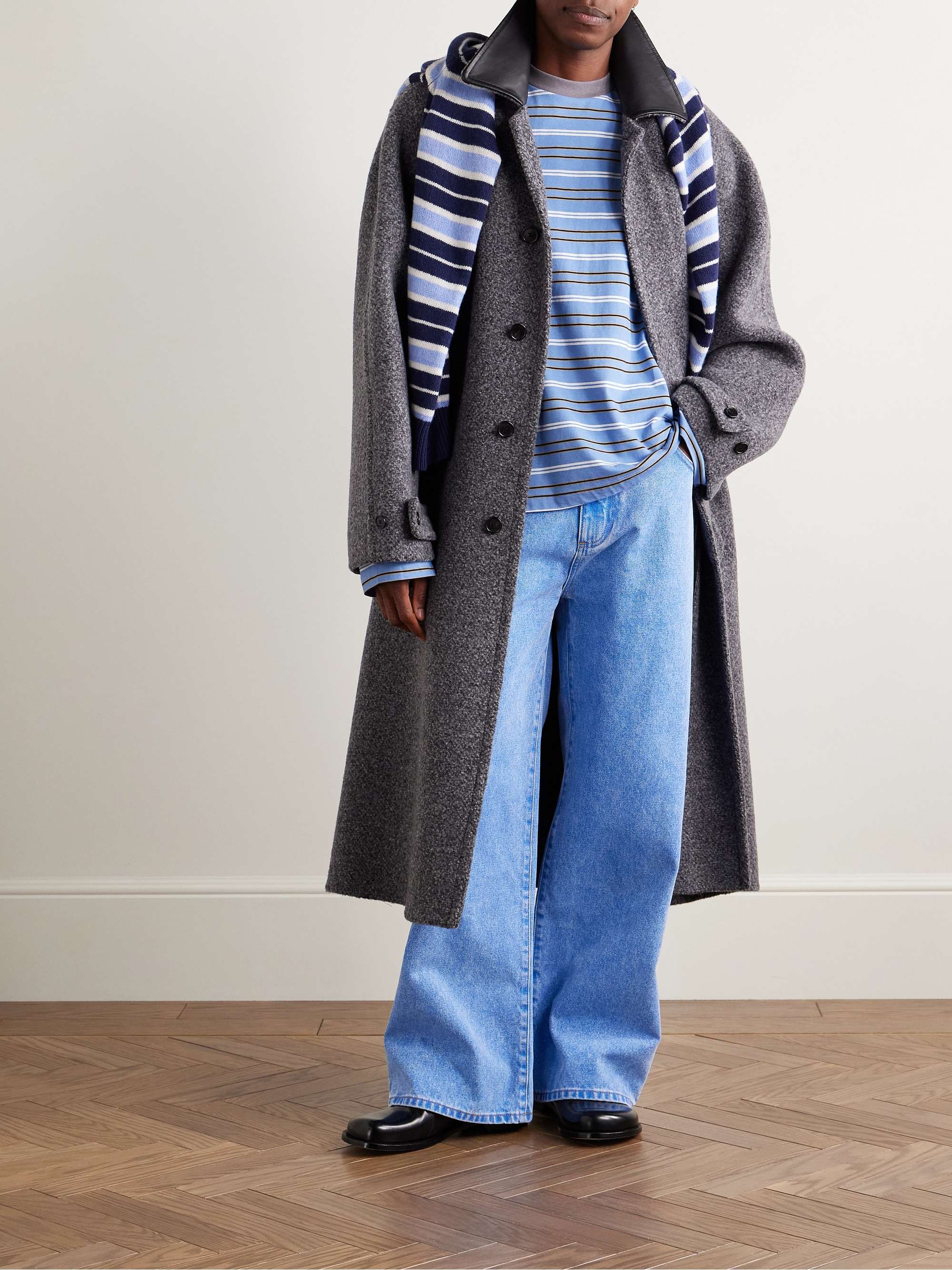 Oversized Logo-Embroidered Striped Cotton-Jersey T-Shirt view
