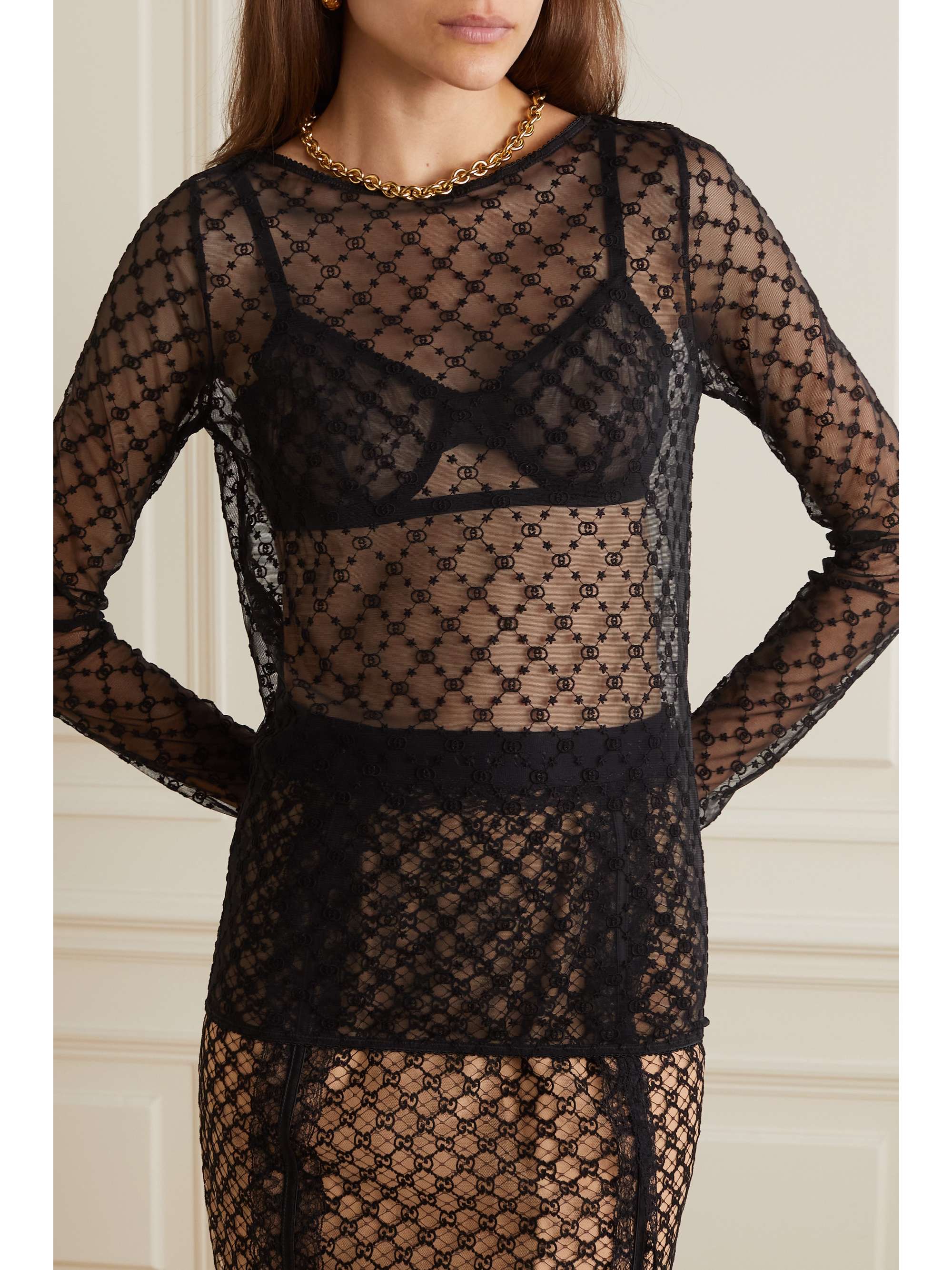 Love Parade embroidered tulle top view