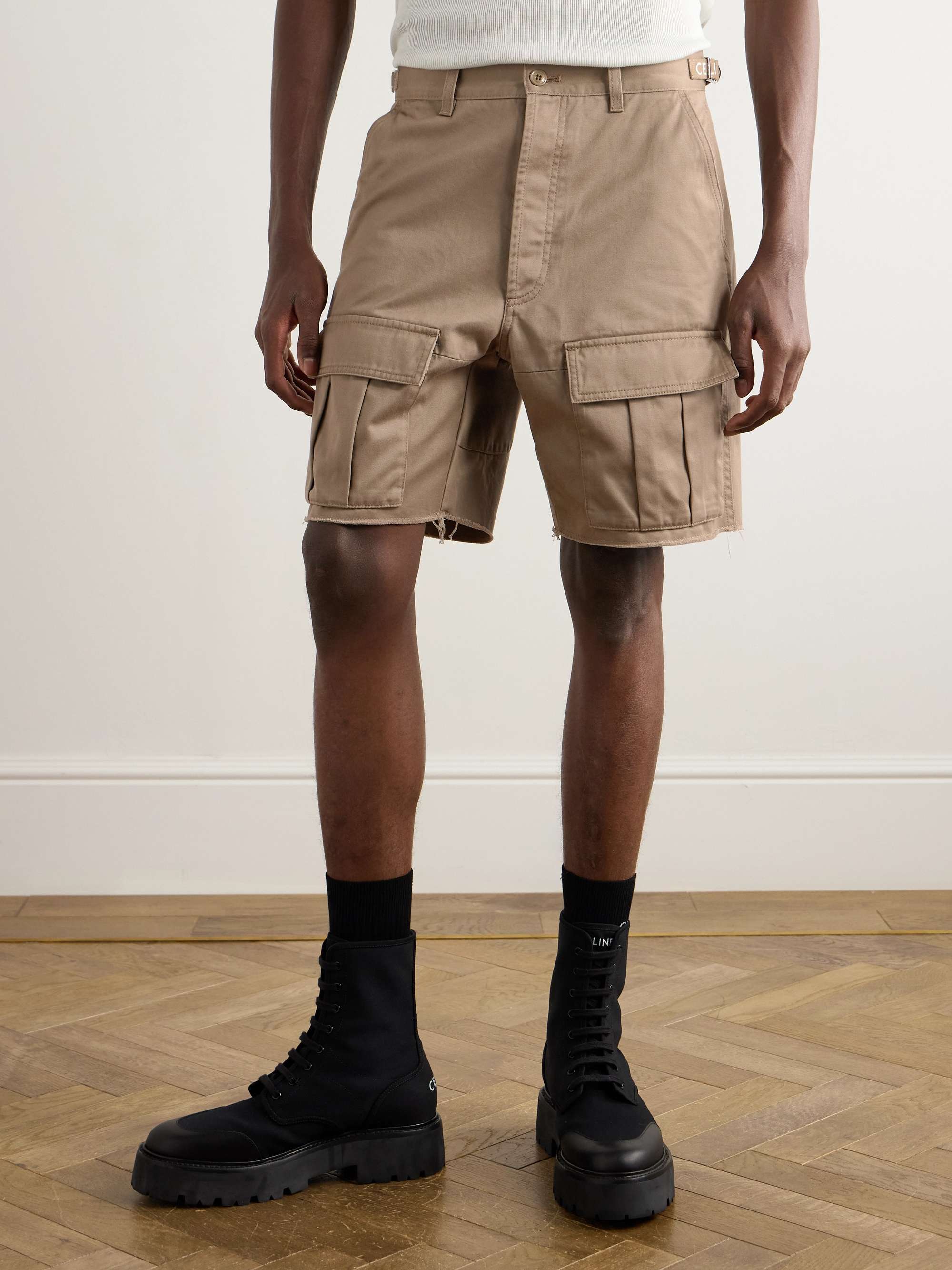 Straight-Leg Distressed Cotton-Twill Cargo Shorts view