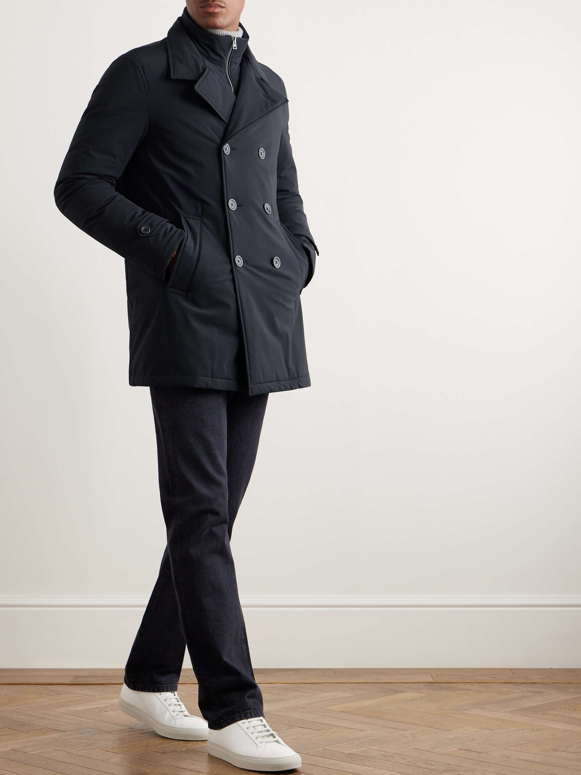 Double-Breasted Padded Stretch-Shell Down Peacoat view