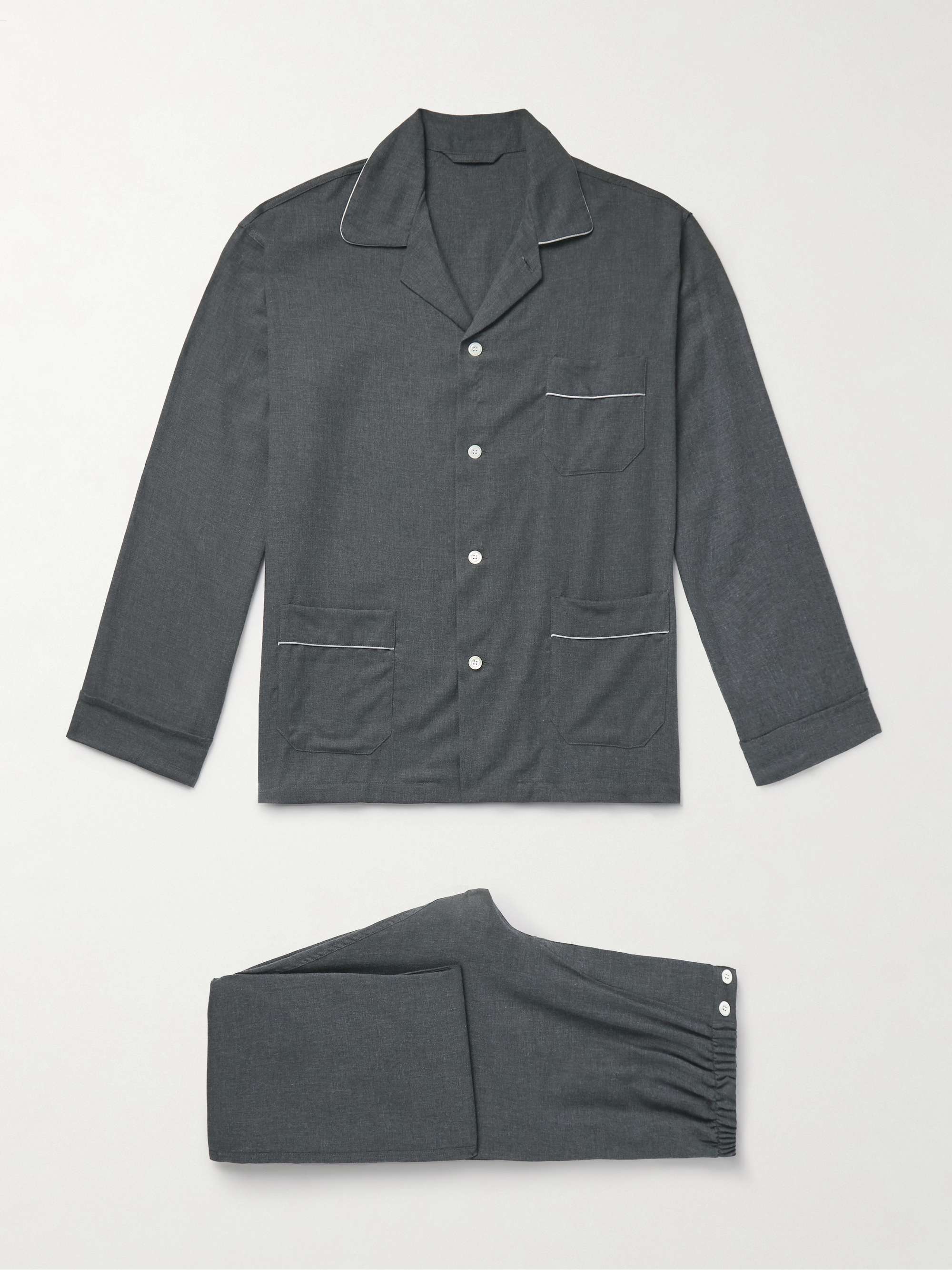 Camp-Collar Cotton and Cashmere-Blend Twill Pyjama Set view