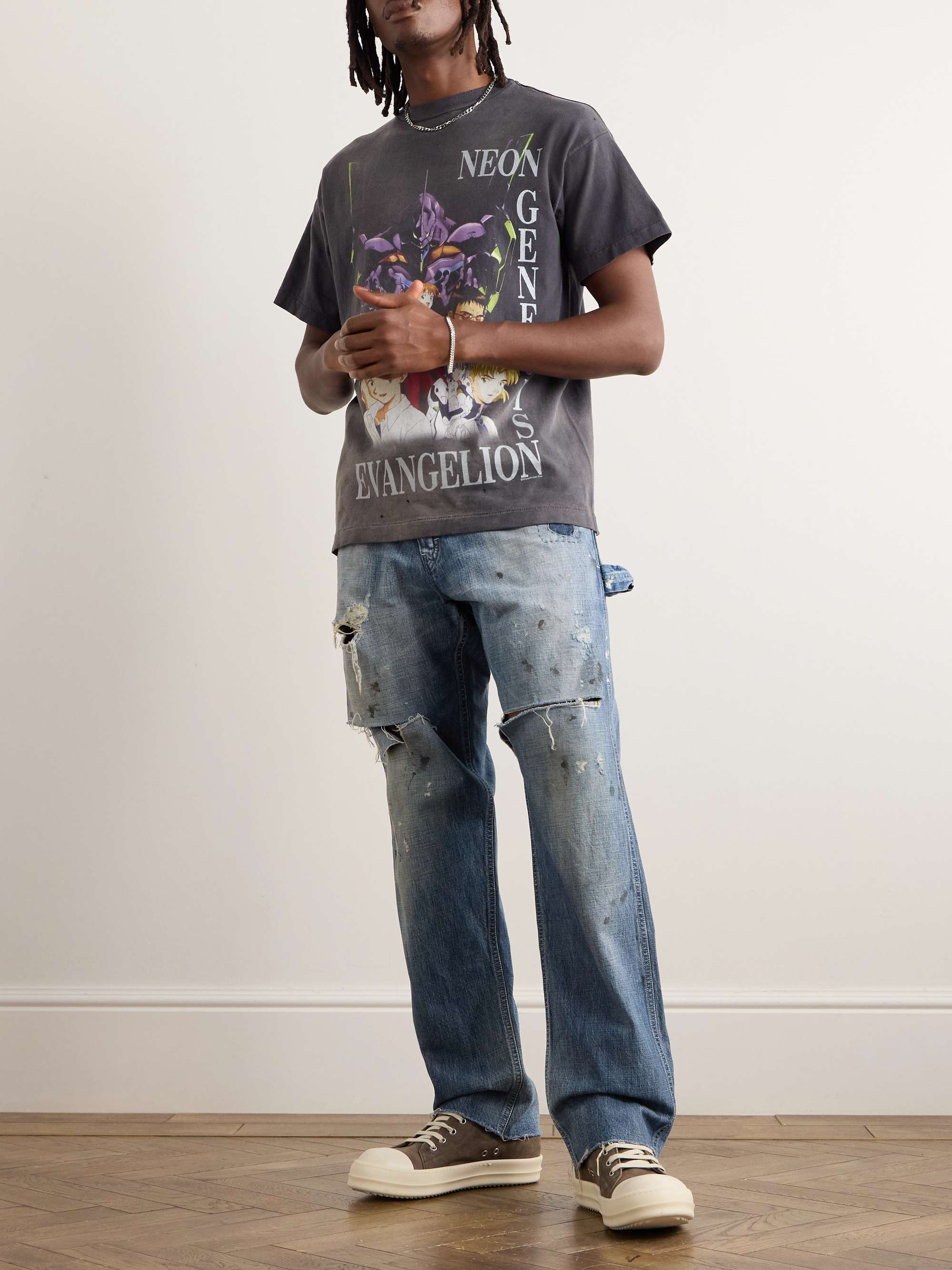 Straight-Leg Distressed Paint-Spattered Jeans view
