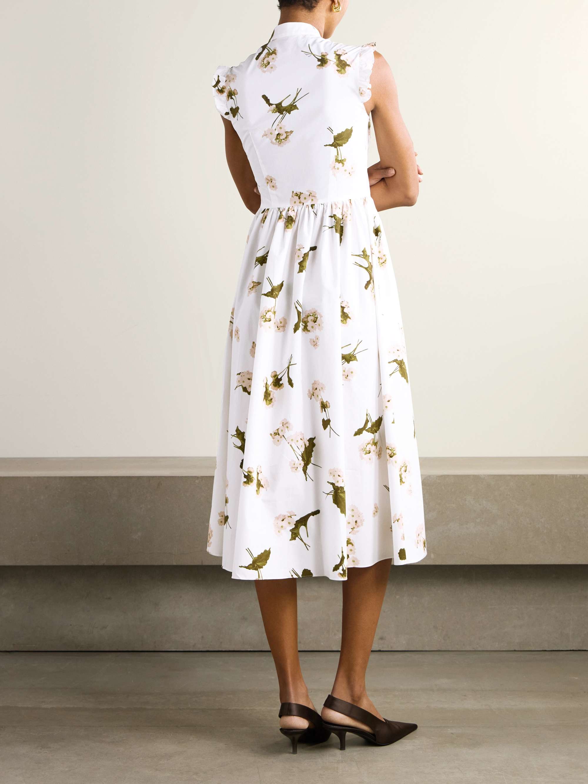 Ruffled floral-print cotton-poplin midi shirt dress view