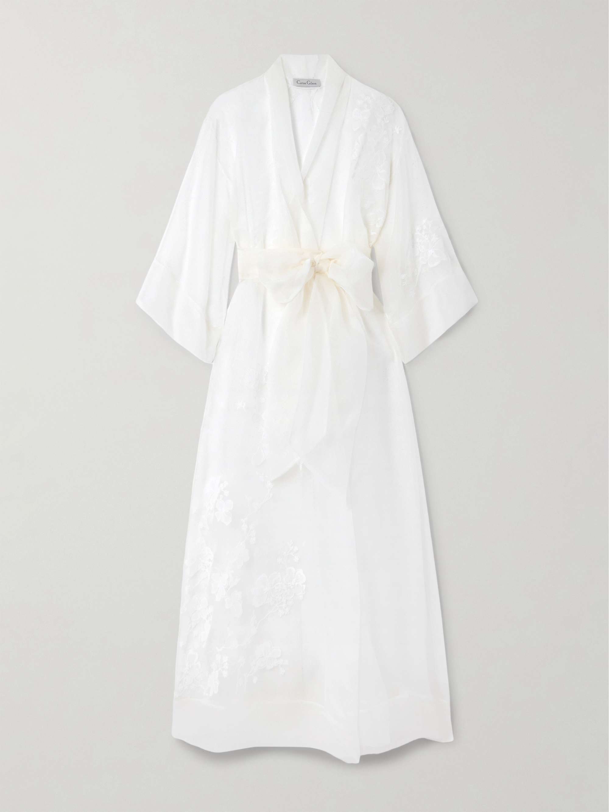 Belted embroidered silk-chiffon robe view