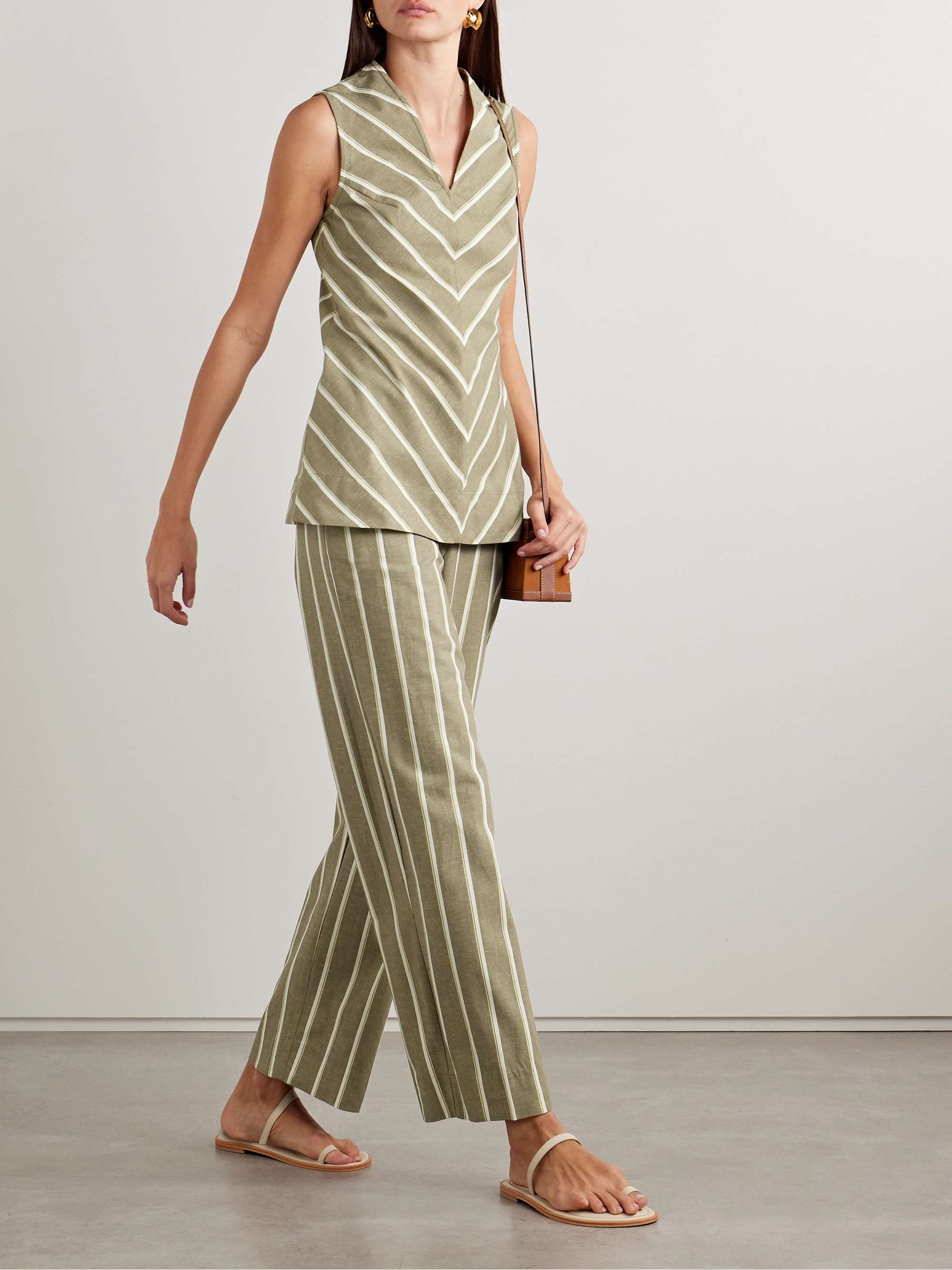 Maeve striped cotton and linen-blend wide-leg pants view