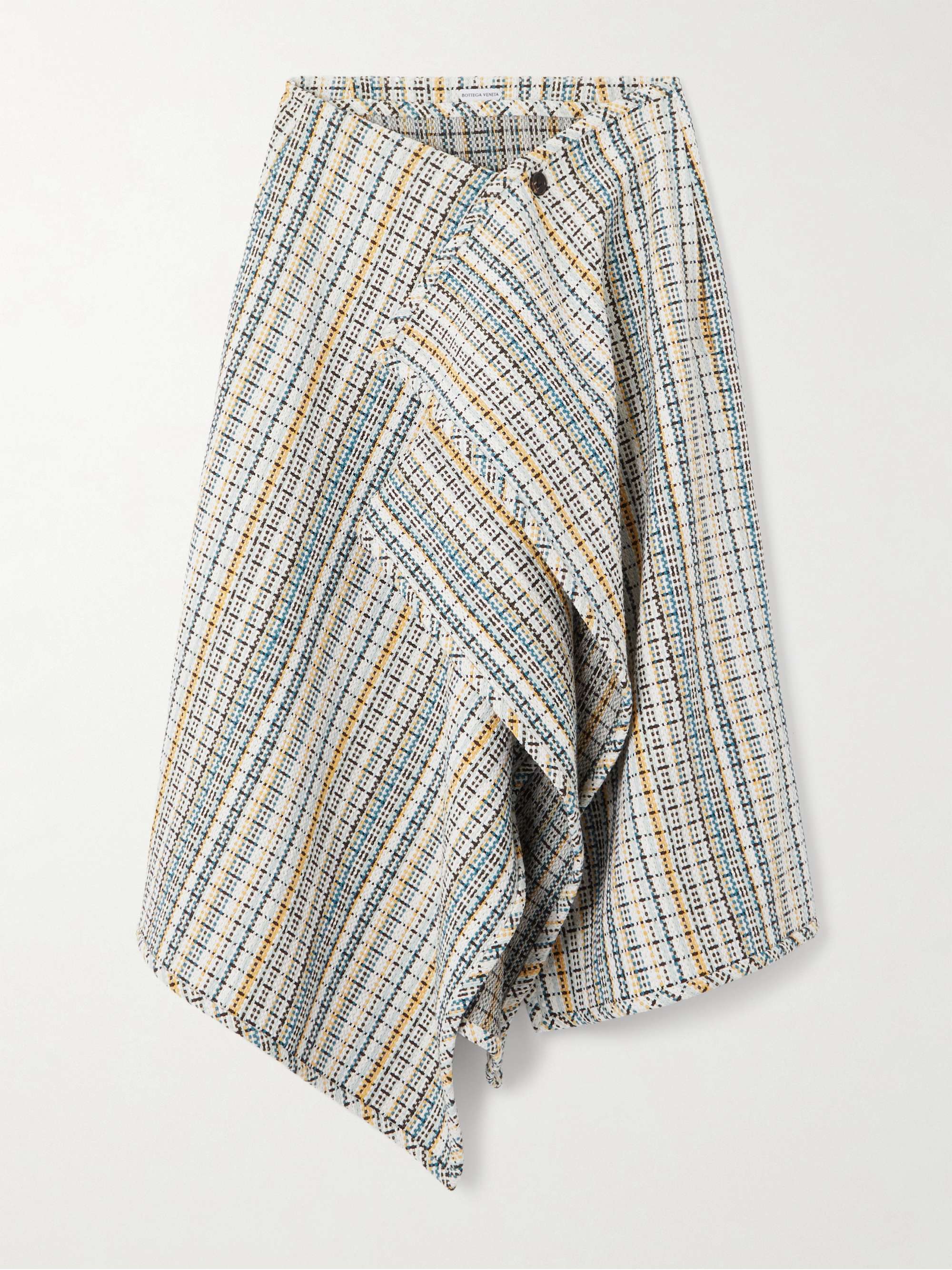 Wrap-effect checked cotton-blend tweed midi skirt view