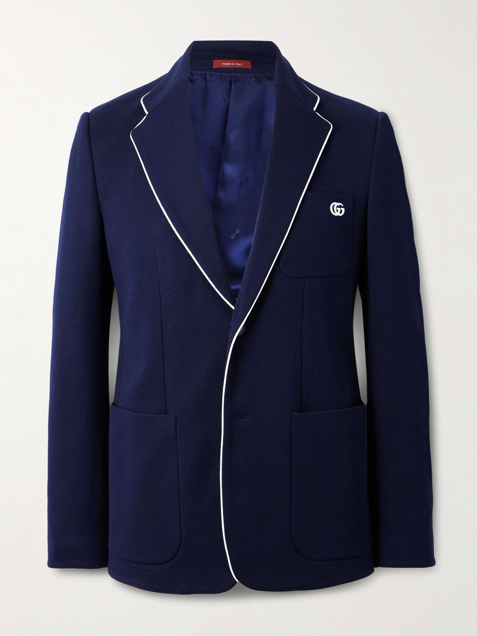 Slim-Fit Logo-Embroidered Textured-Cotton Blazer view