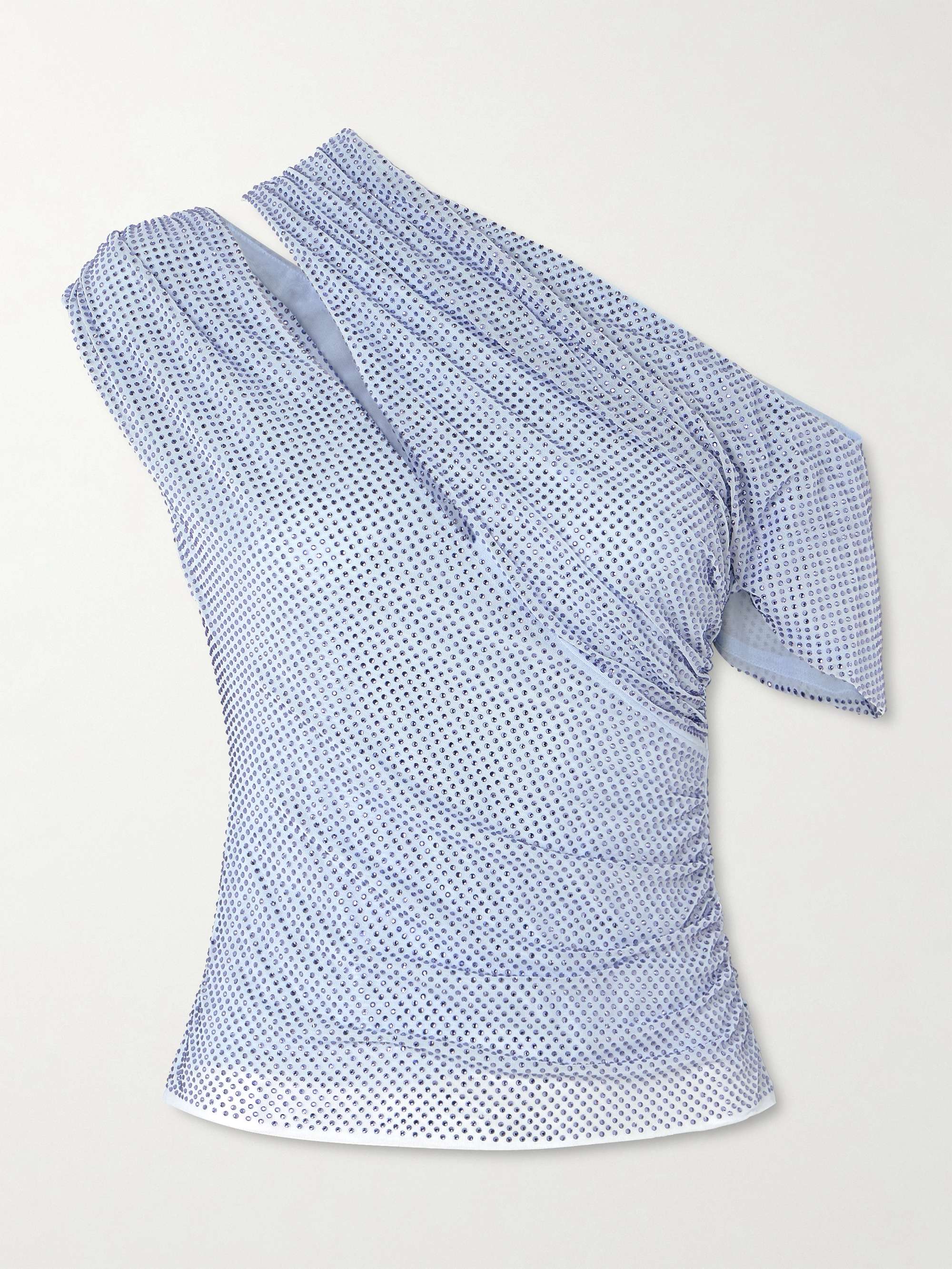 One-shoulder asymmetric crystal-embellished mesh top view