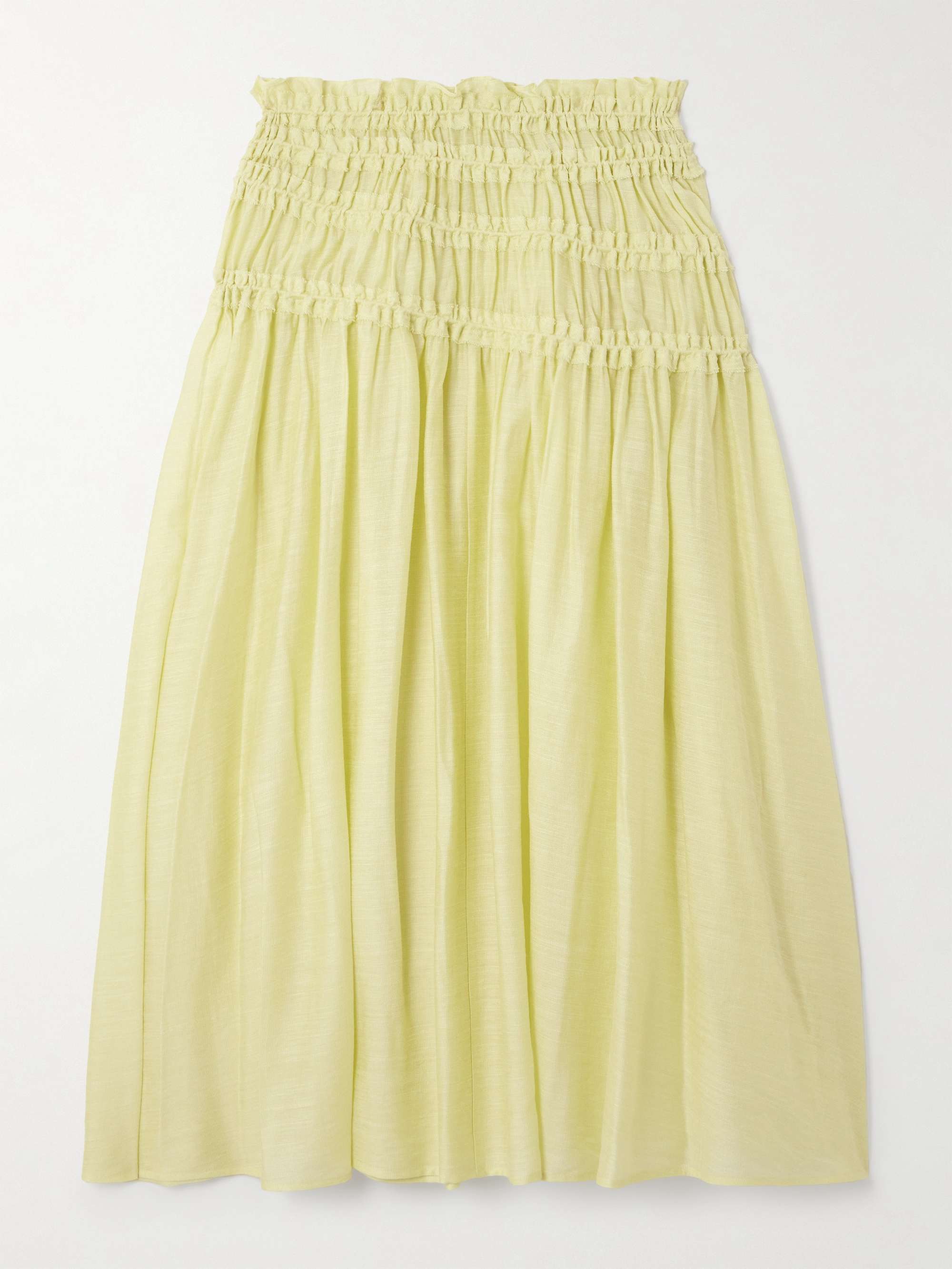 Shirred frayed Lyocell-blend midi skirt view