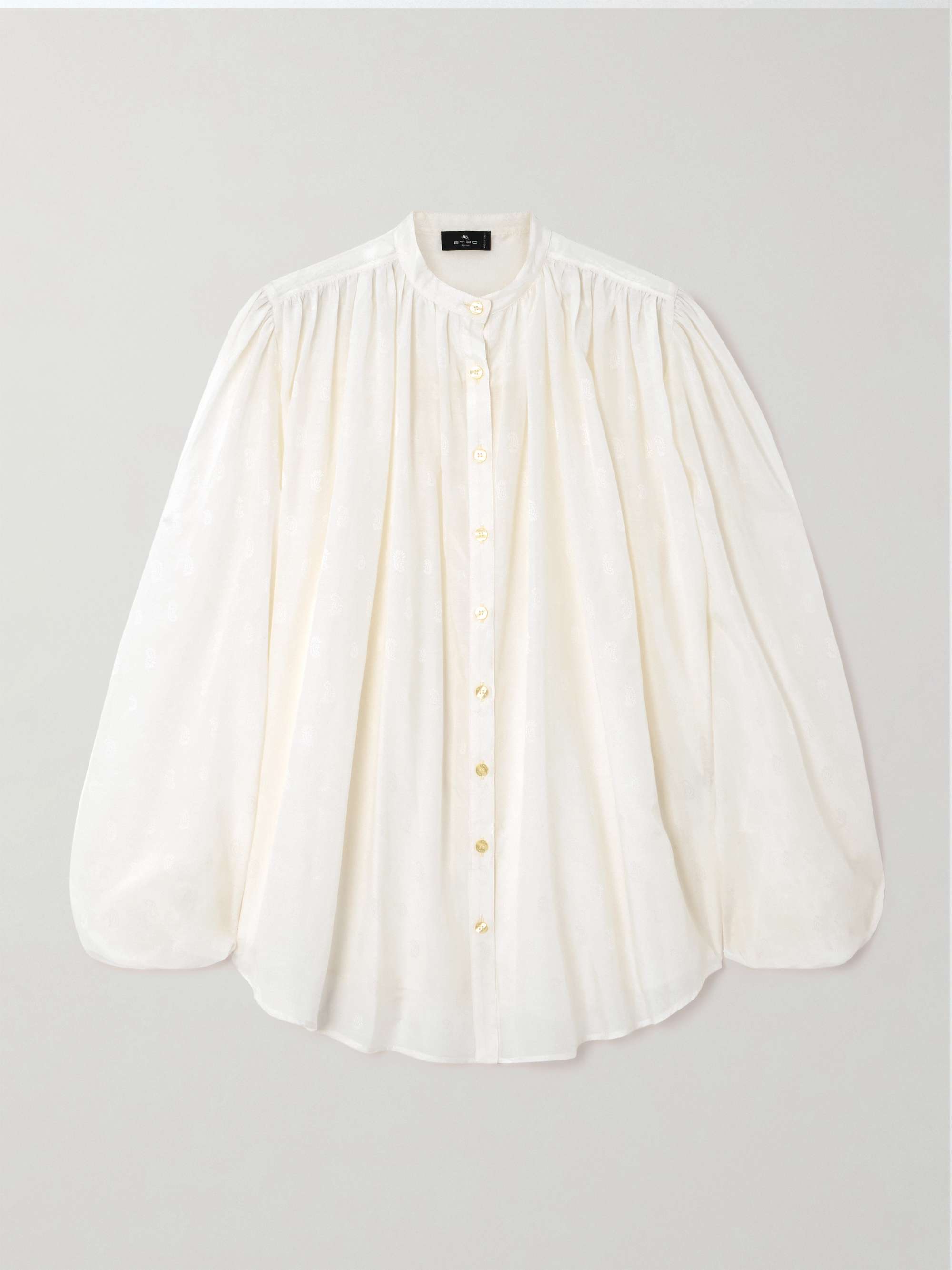 Pleated paisley-print cotton and silk-blend blouse view