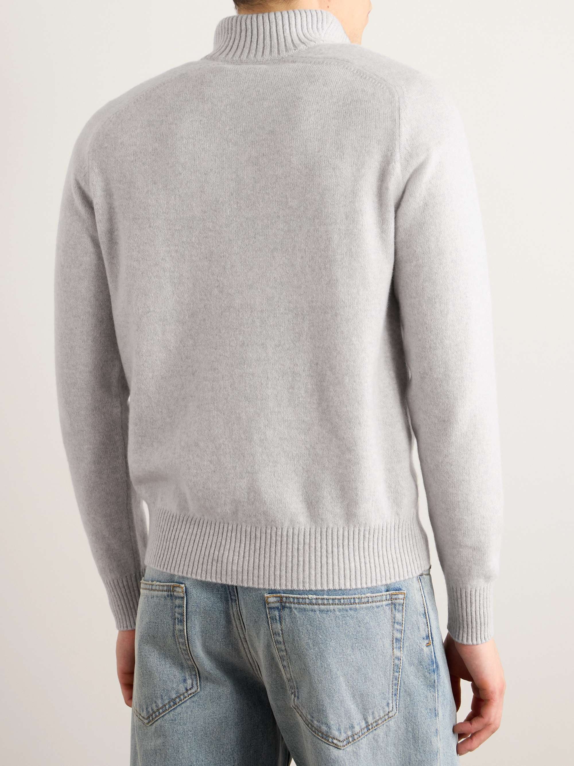 Slim-Fit Leather-Trimmed Wool and Cashmere-Blend Half-Zip Sweater view