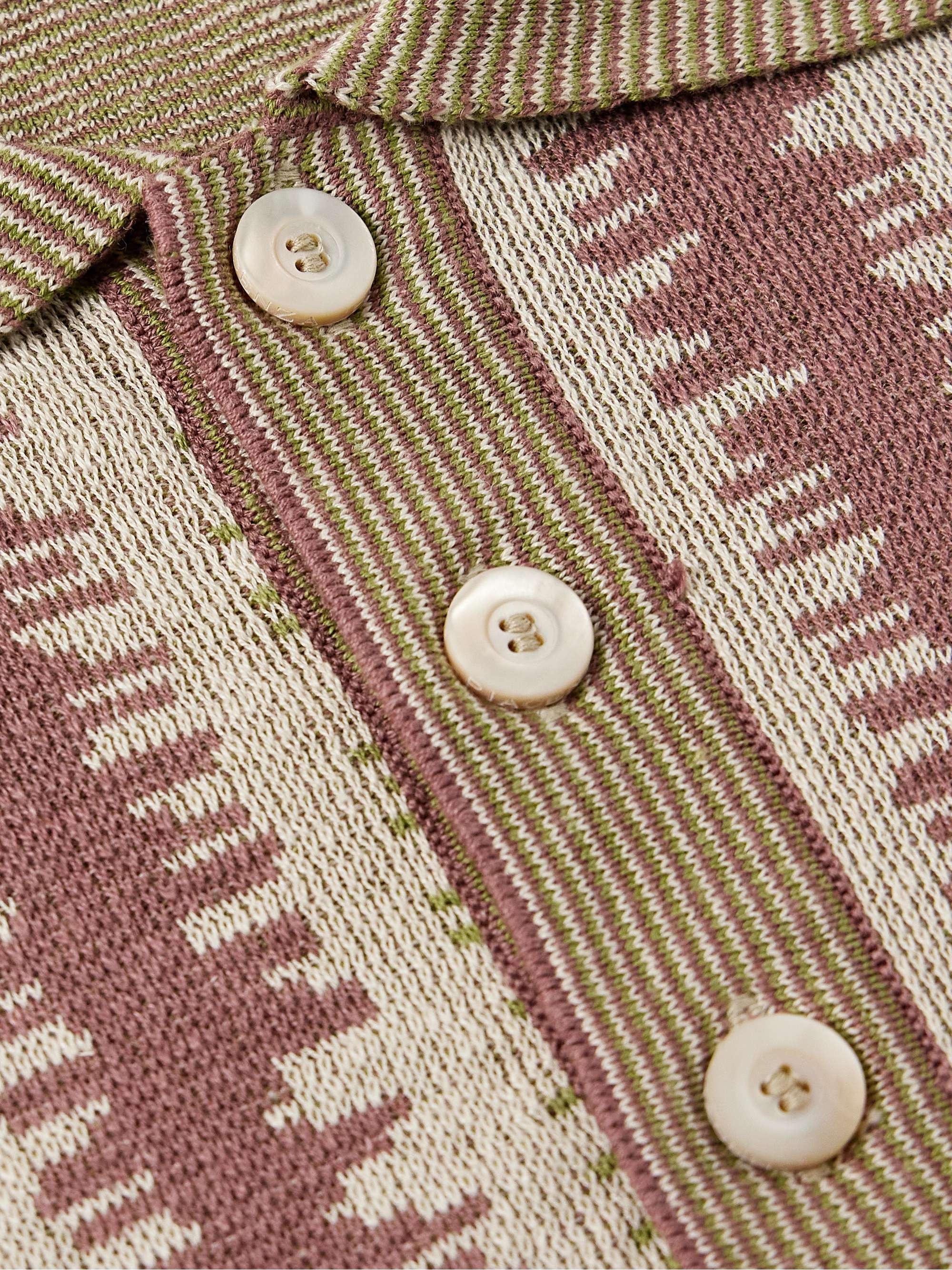 Striped Silk and Linen-Blend Jacquard Polo Shirt view