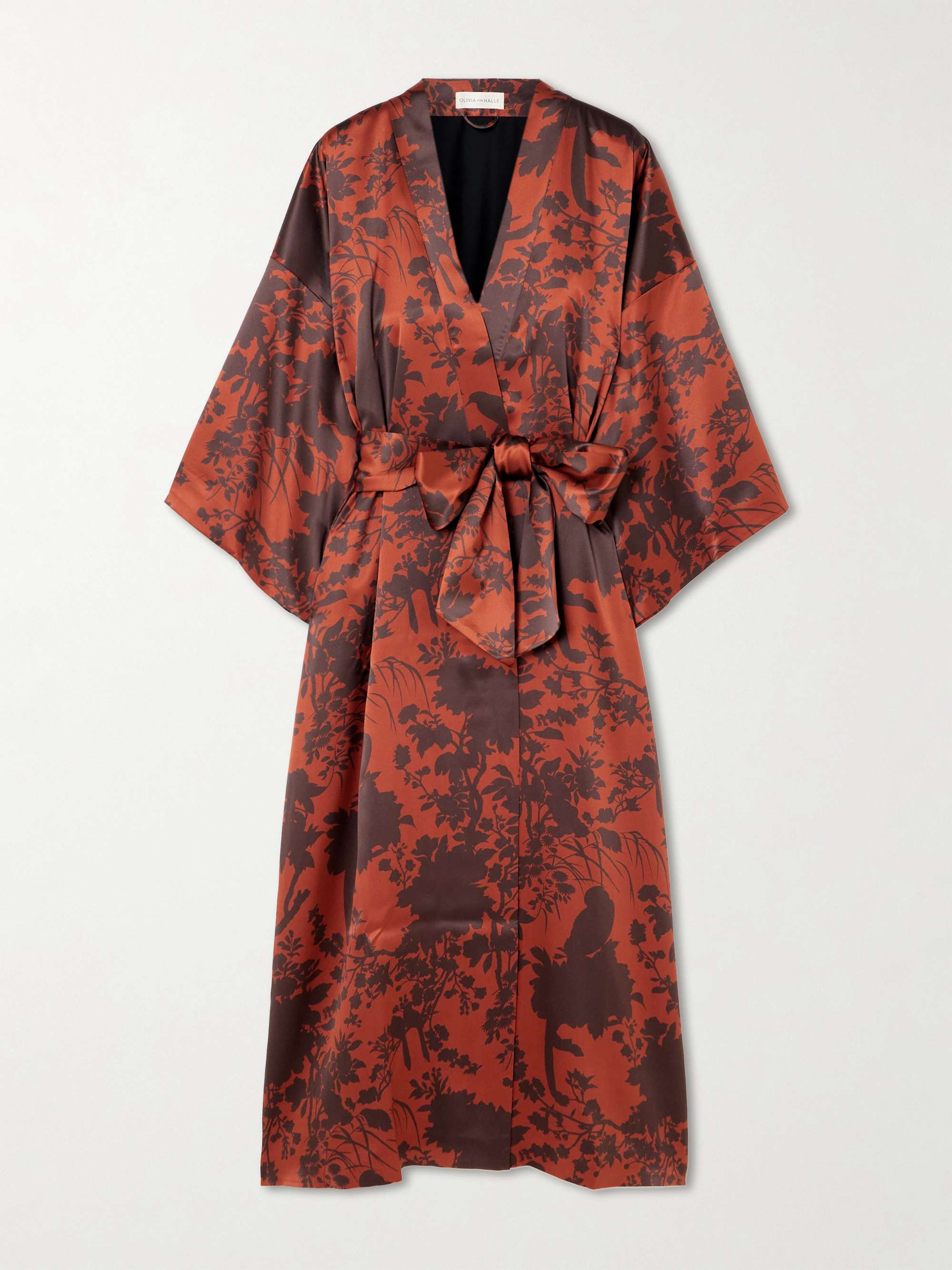 Queenie belted floral-print silk-satin robe view
