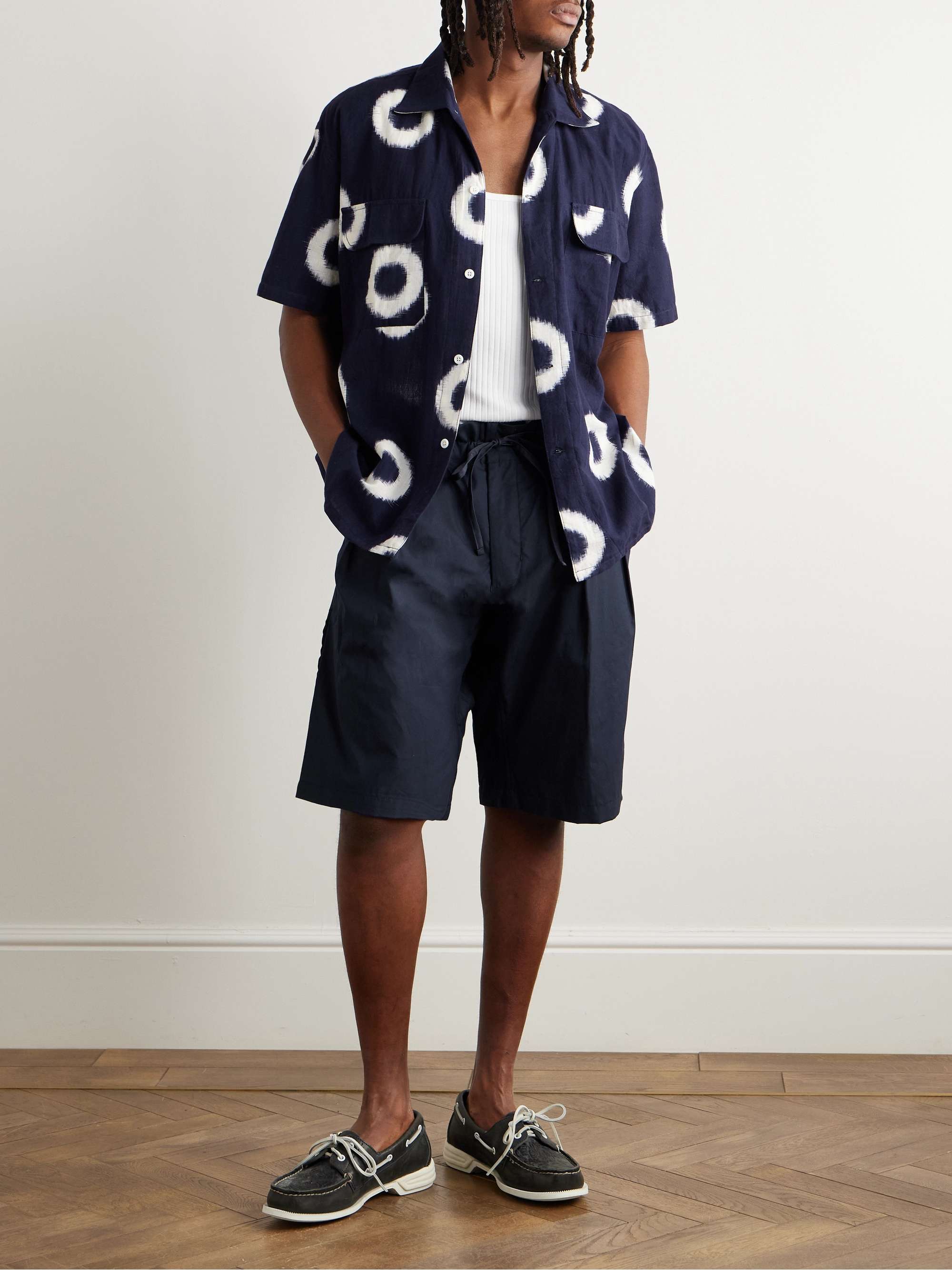 Straight-Leg Pleated Cotton Shorts view