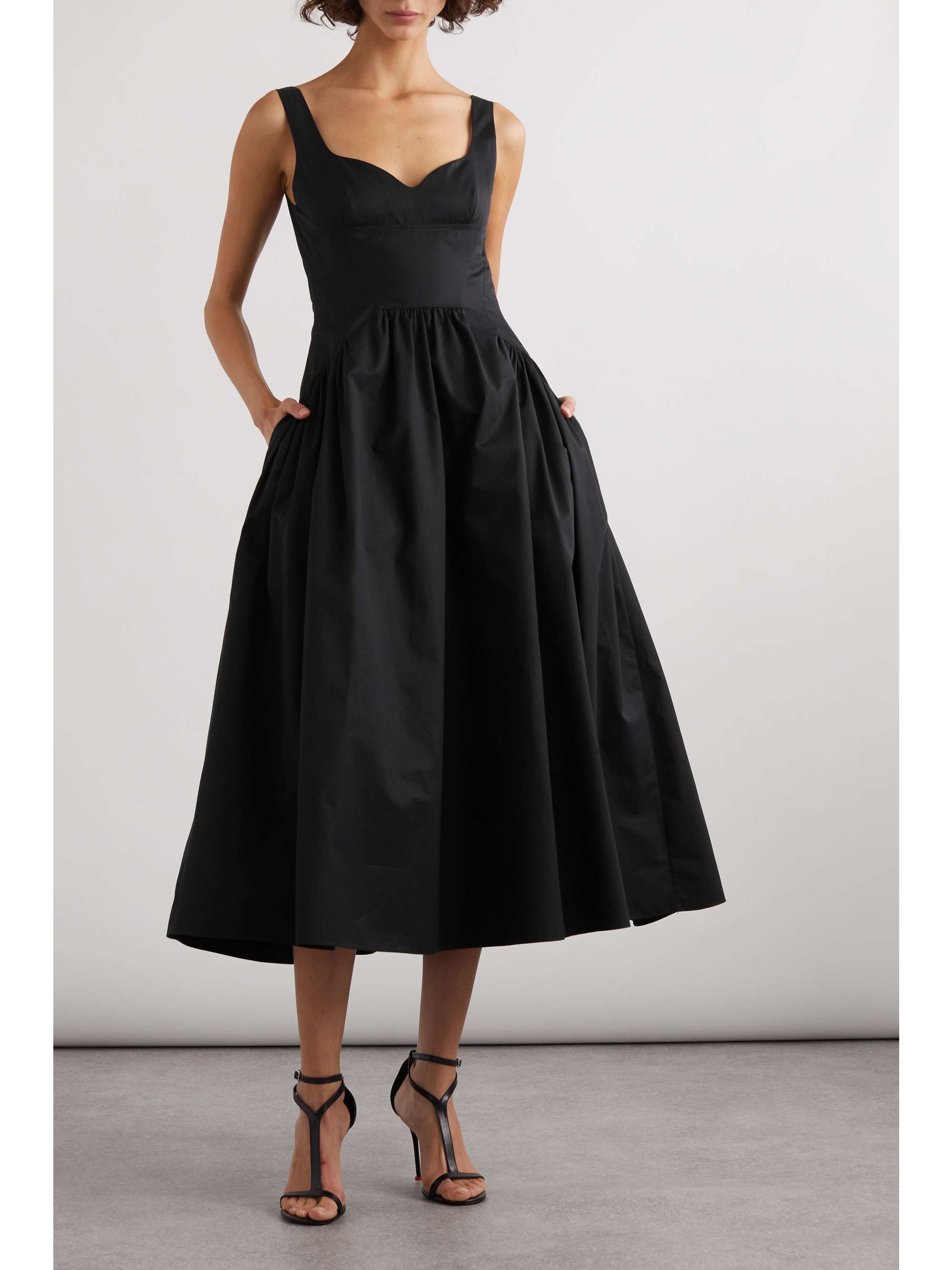 Pleated cotton-poplin midi dress view