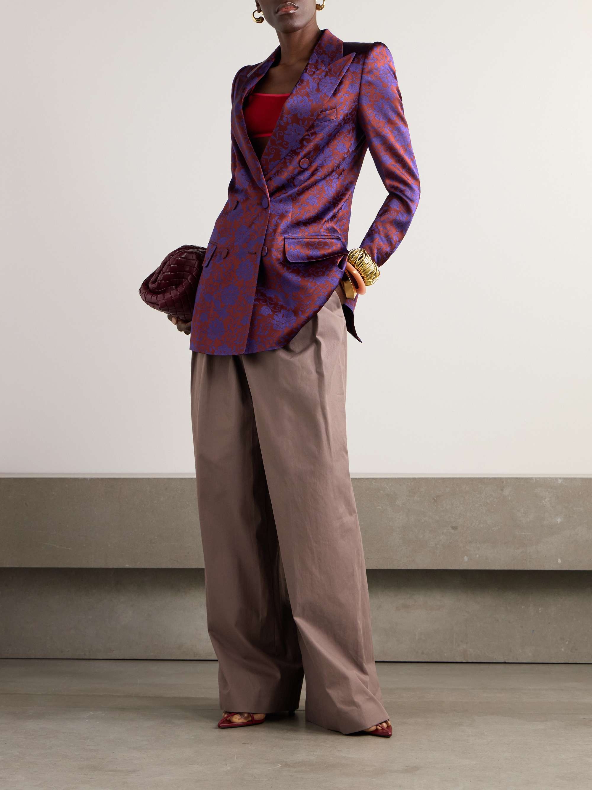 Double-breasted floral-jacquard twill blazer view