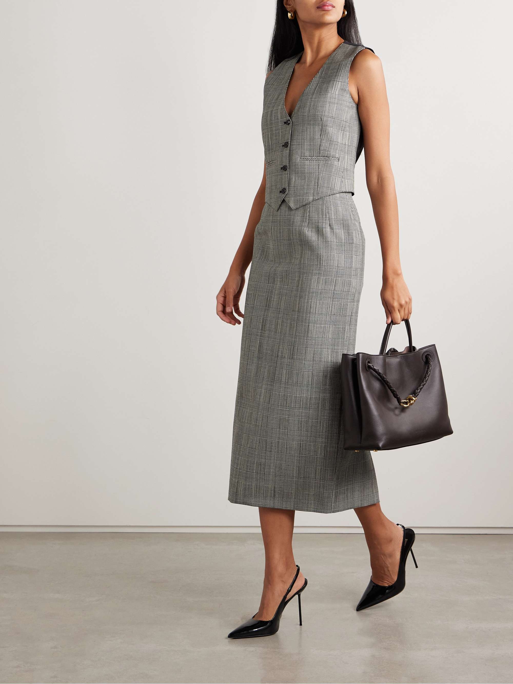 Paneled Prince of Wales checked wool and satin-twill vest view
