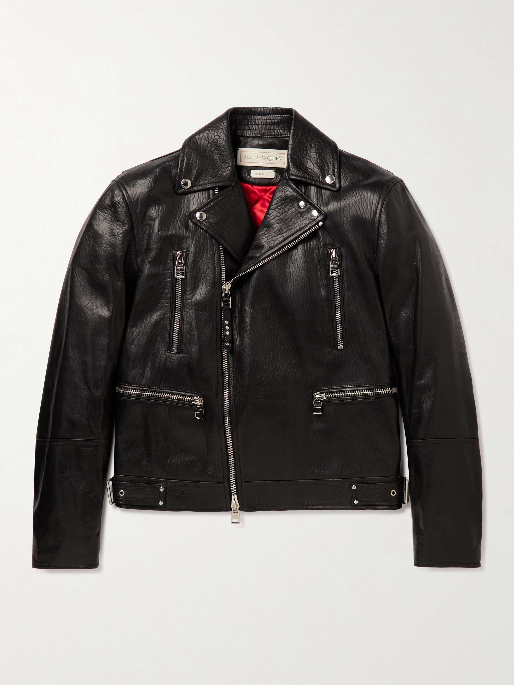 Slim-Fit Zip-Detailed Leather Biker Jacket view