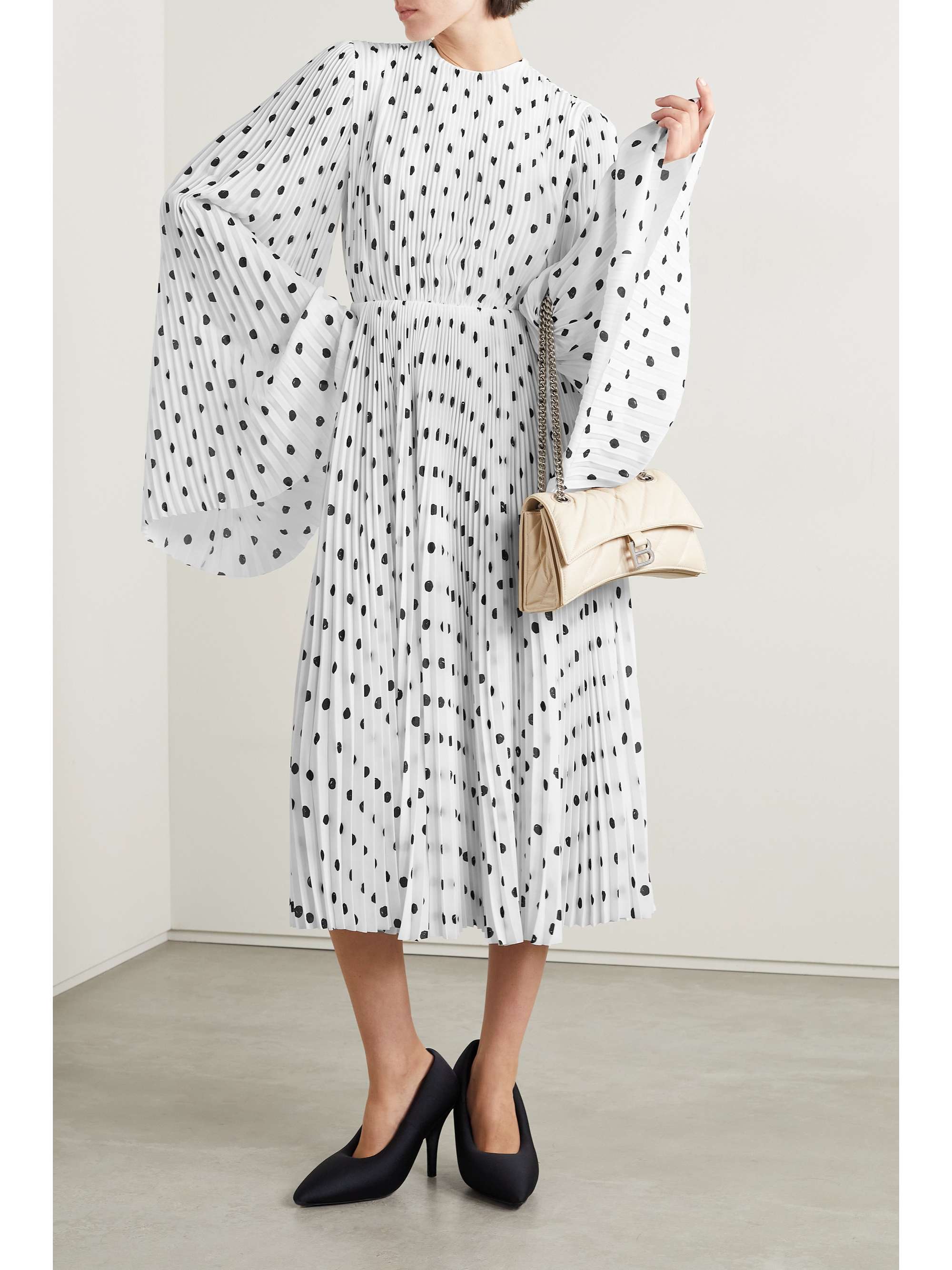 Pleated polka-dot crepe midi dress view