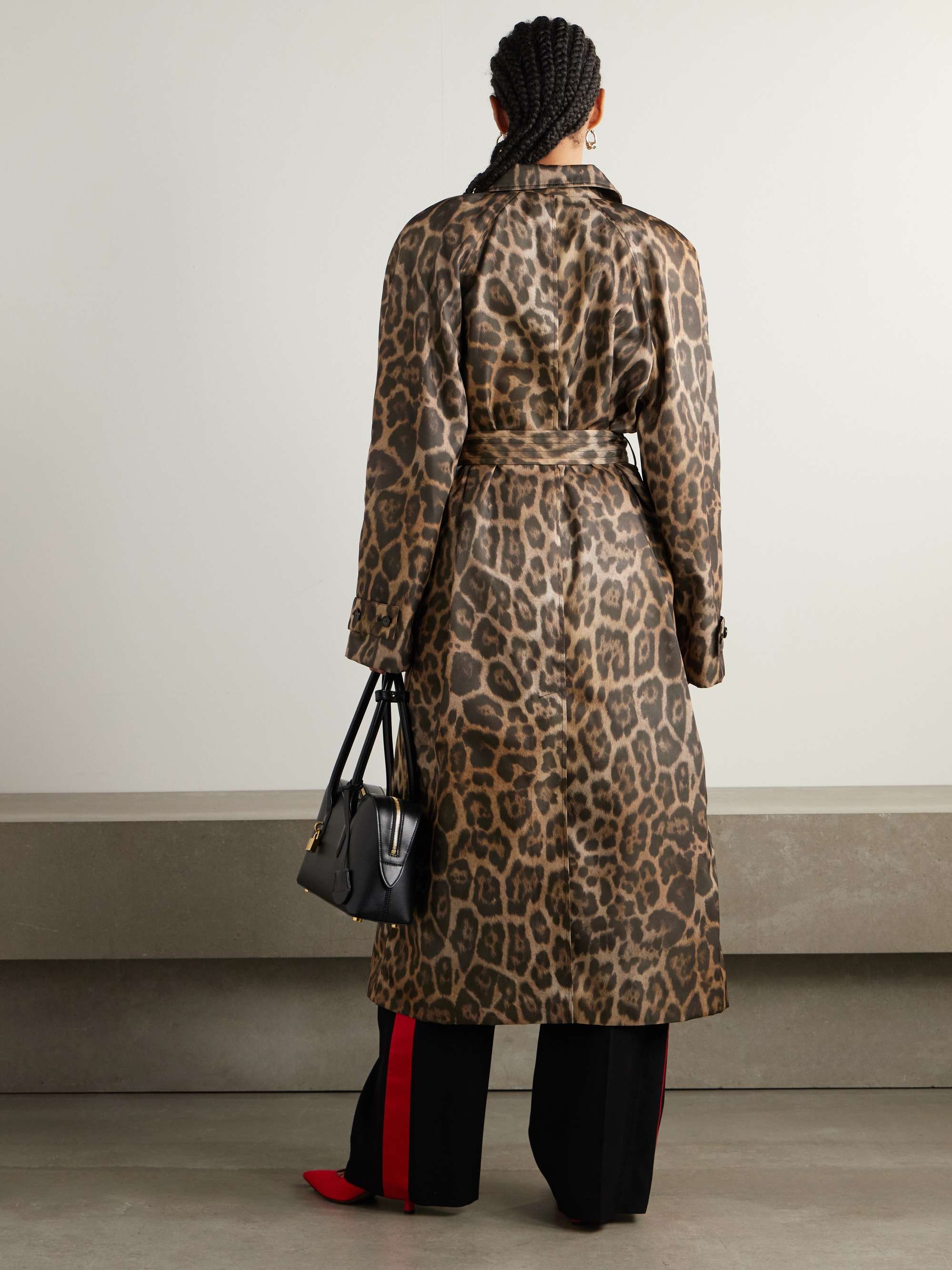 Belted leopard-print recycled-shell trench coat view