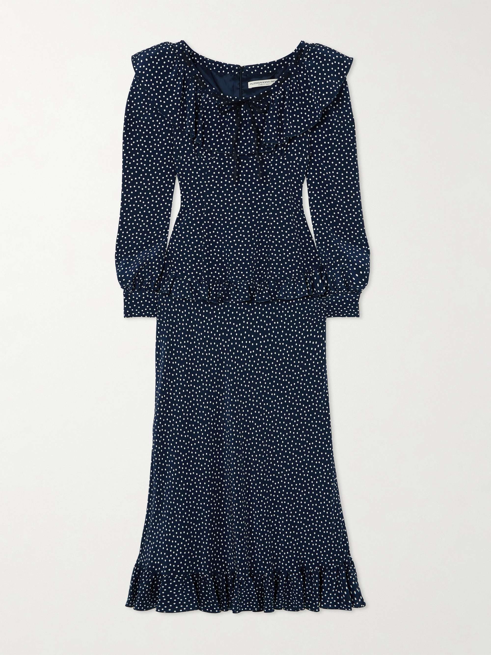 Ruffled polka-dot silk crepe de chine midi dress view