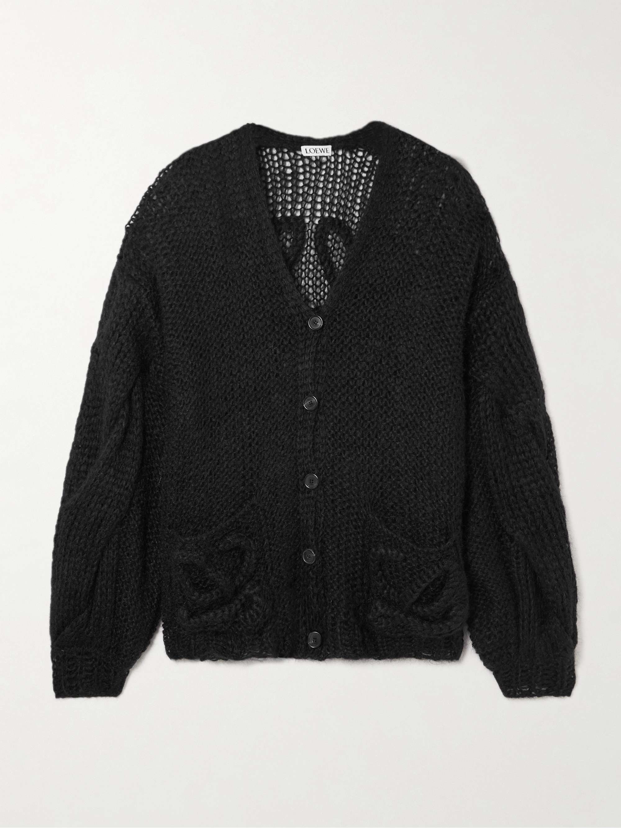 Anagram embroidered open-knit mohair-blend cardigan view