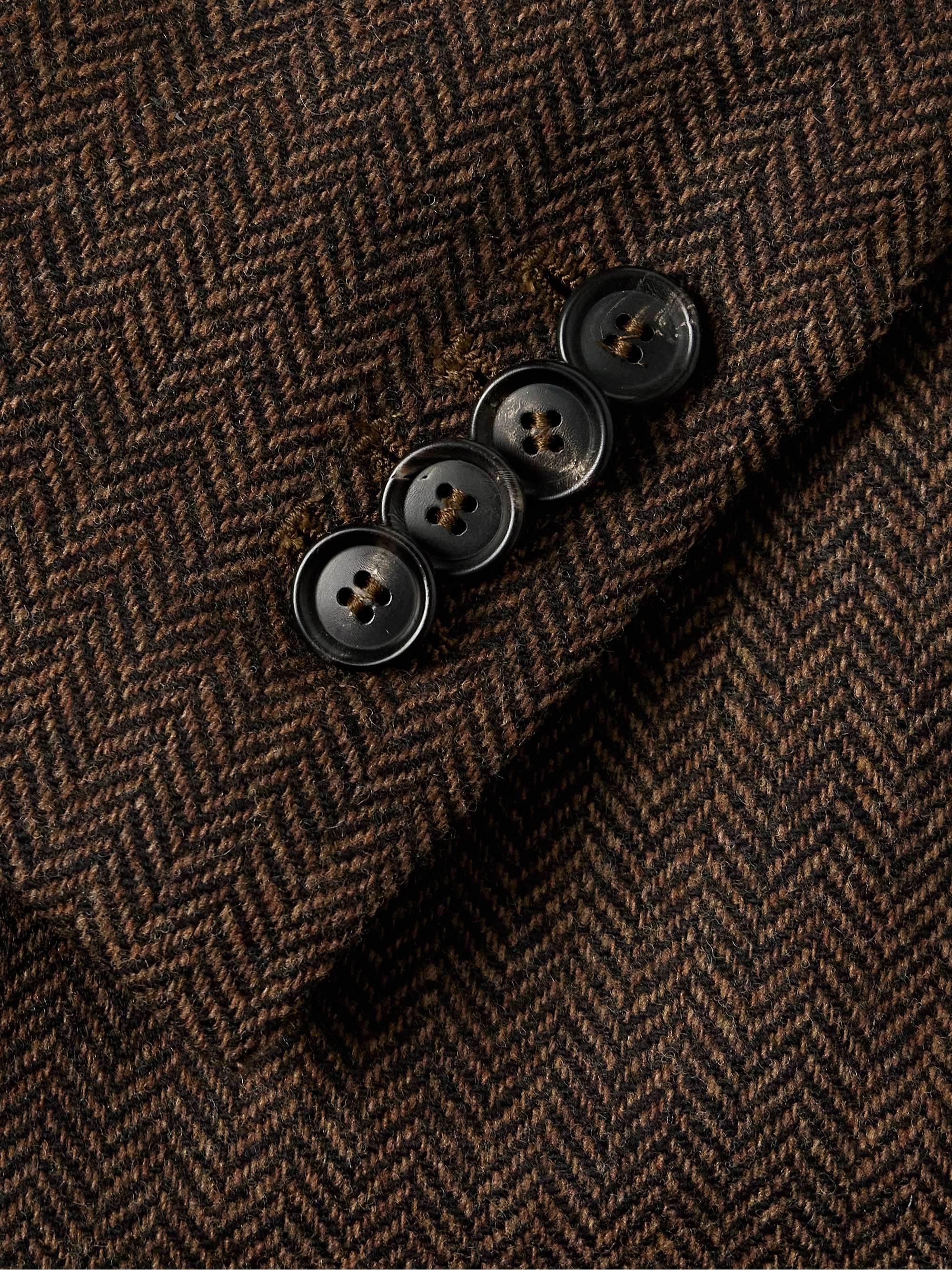 Unstructured Double-Breasted Herringbone Wool and Cashmere-Blend Blazer view