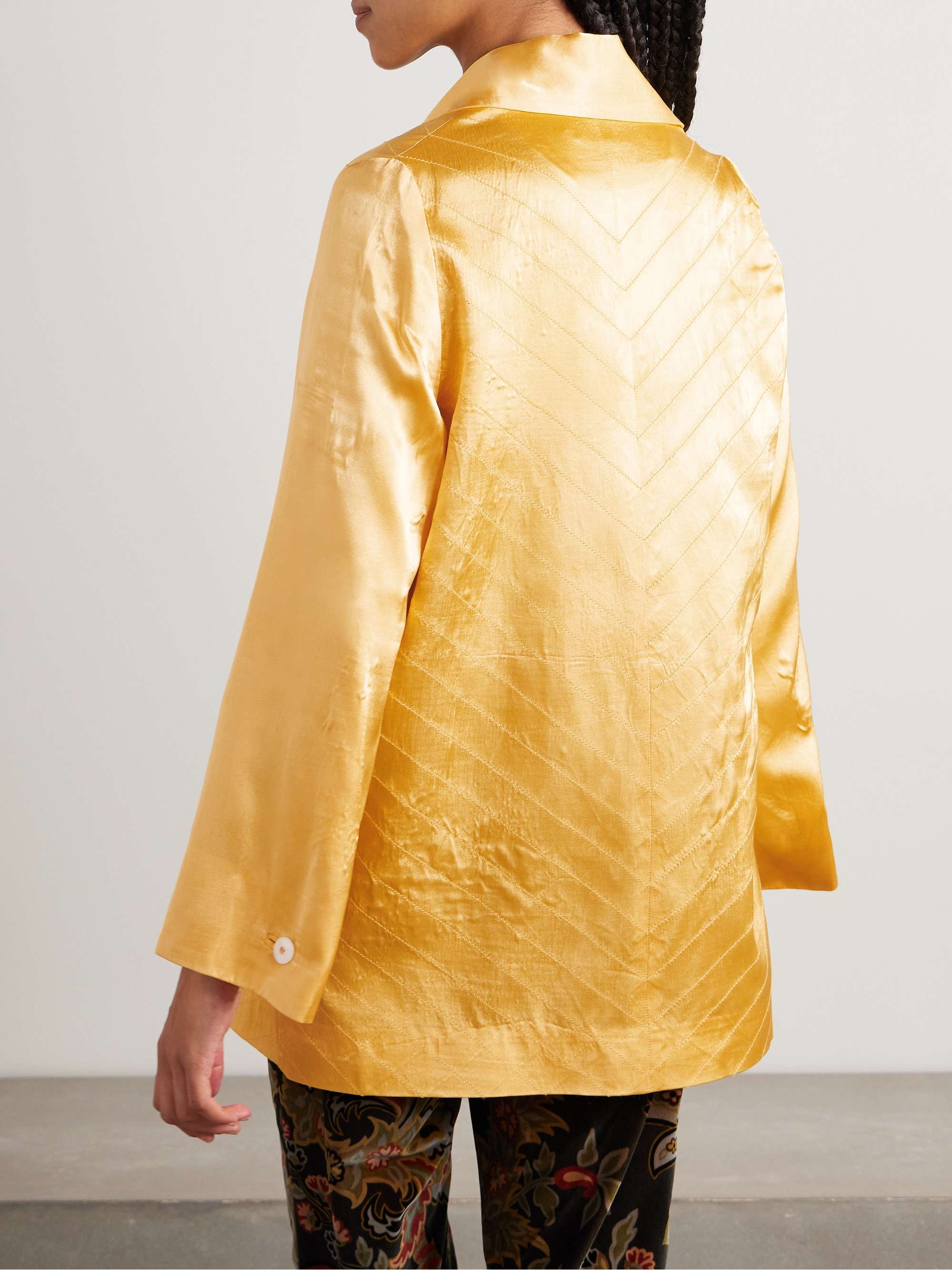 Goldenrod tie-neck quilted satin jacket view