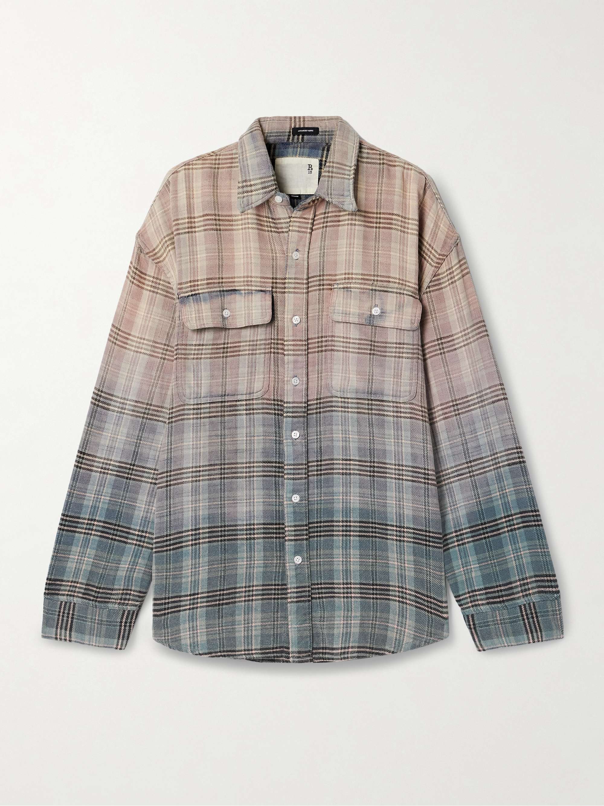 Degradé checked cotton-flannel shirt view