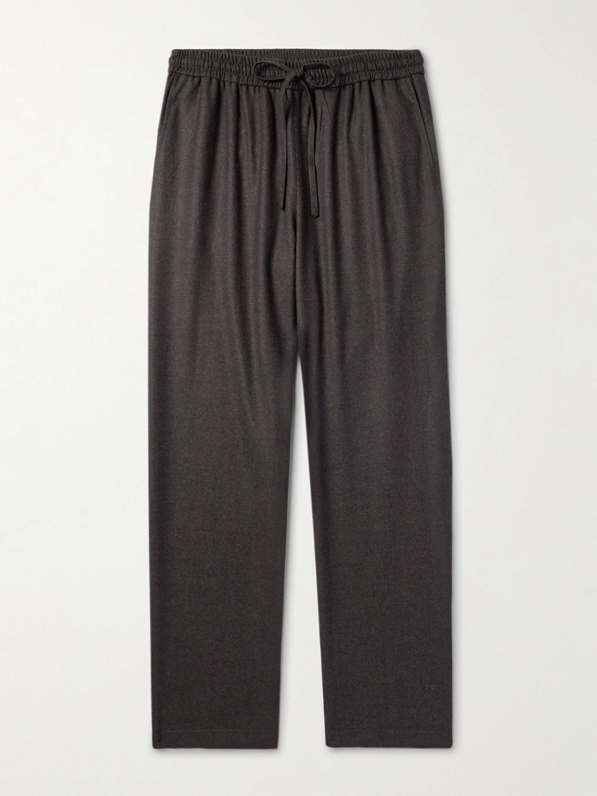 Tapered Super 130s Wool-Flannel Drawstring Trousers view