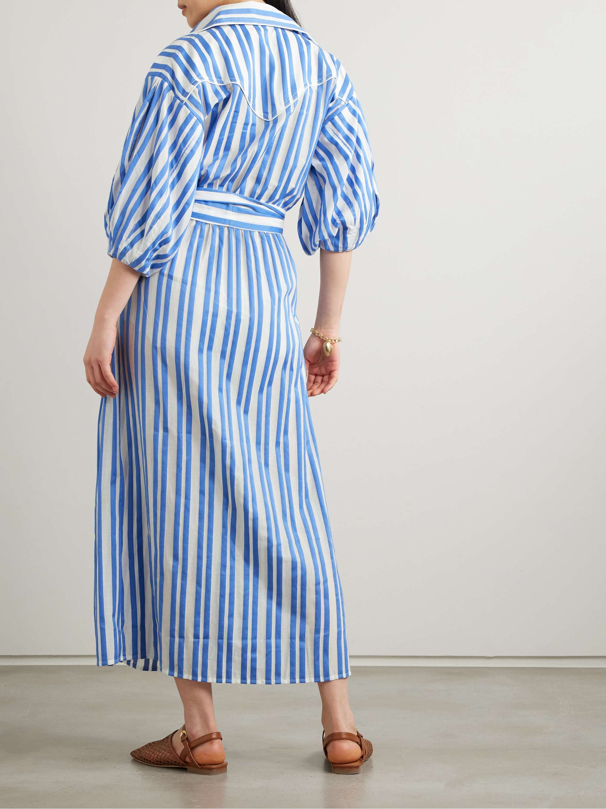 Buena Mar belted striped cotton-voile midi dress view
