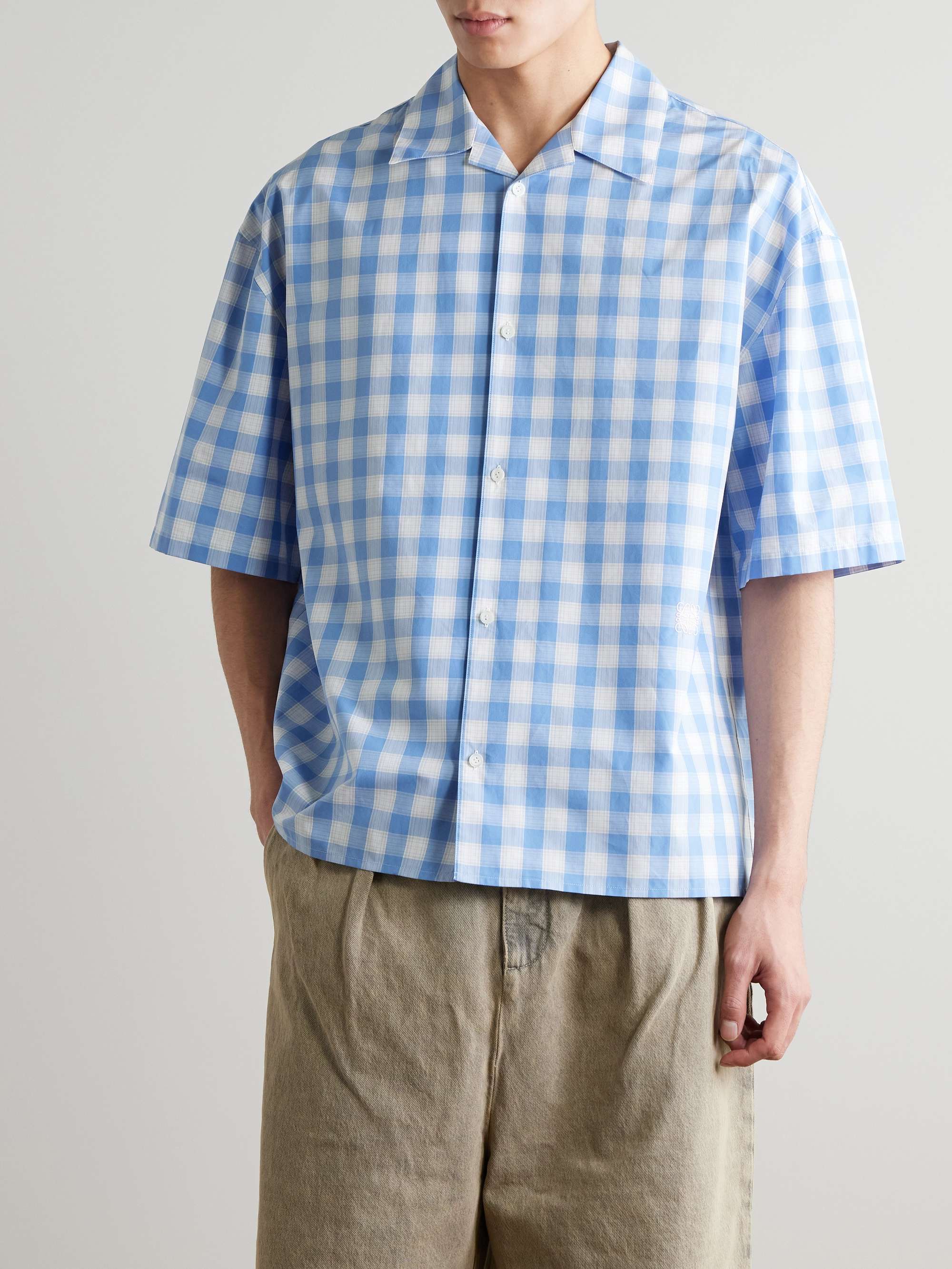 Camp-Collar Logo-Embroidered Gingham Cotton-Poplin Shirt view