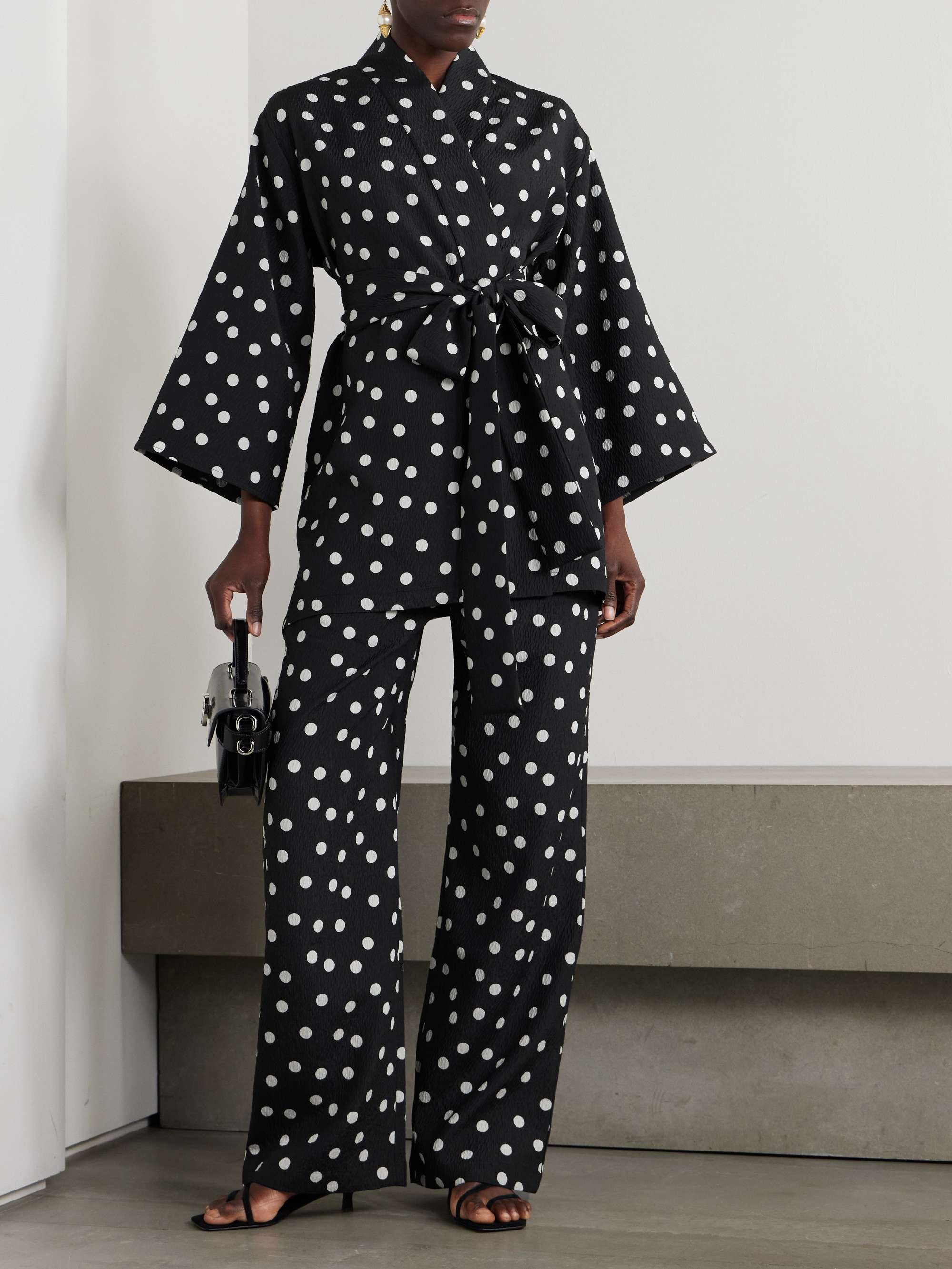 Belted polka-dot textured-crepe jacket view