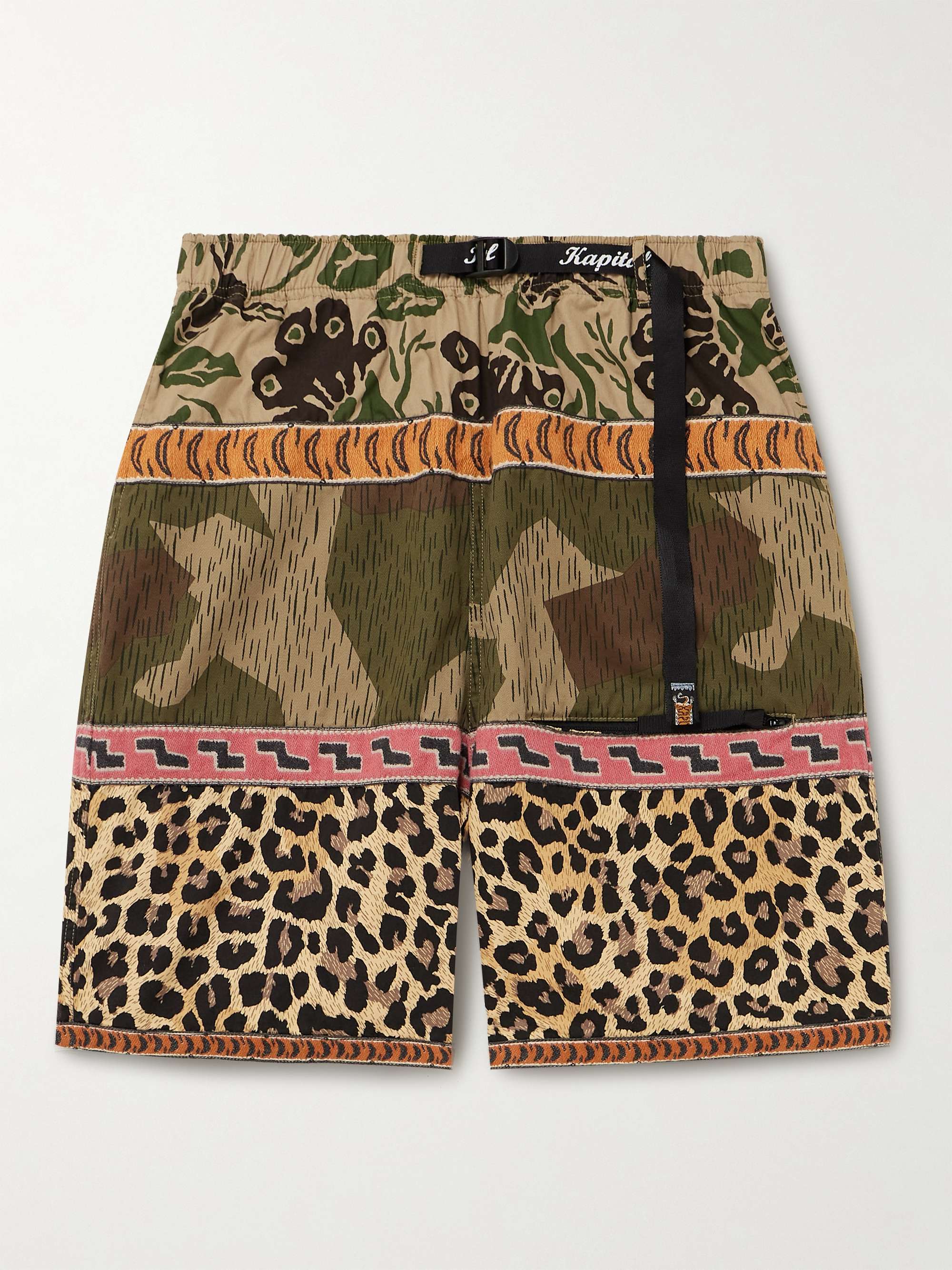 Straight-Leg Belted Patchwork Cotton-Twill and Jacquard Shorts view