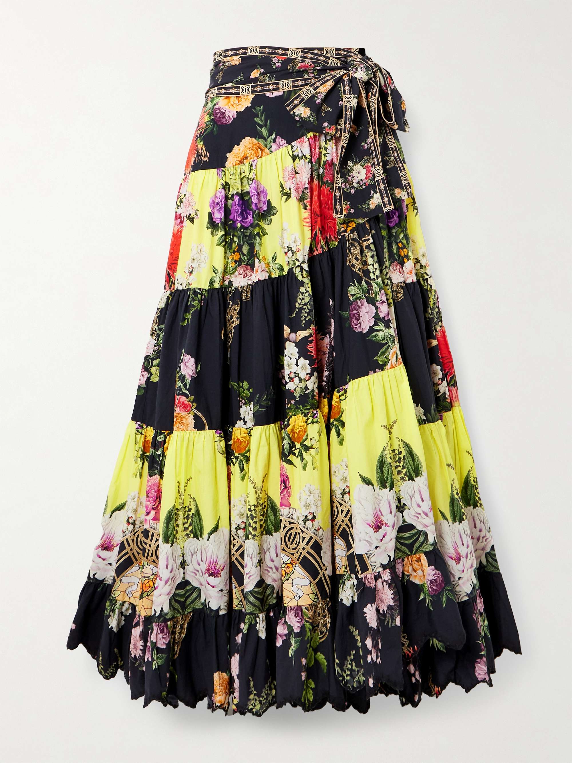 Tiered embellished floral-print organic cotton maxi wrap skirt view