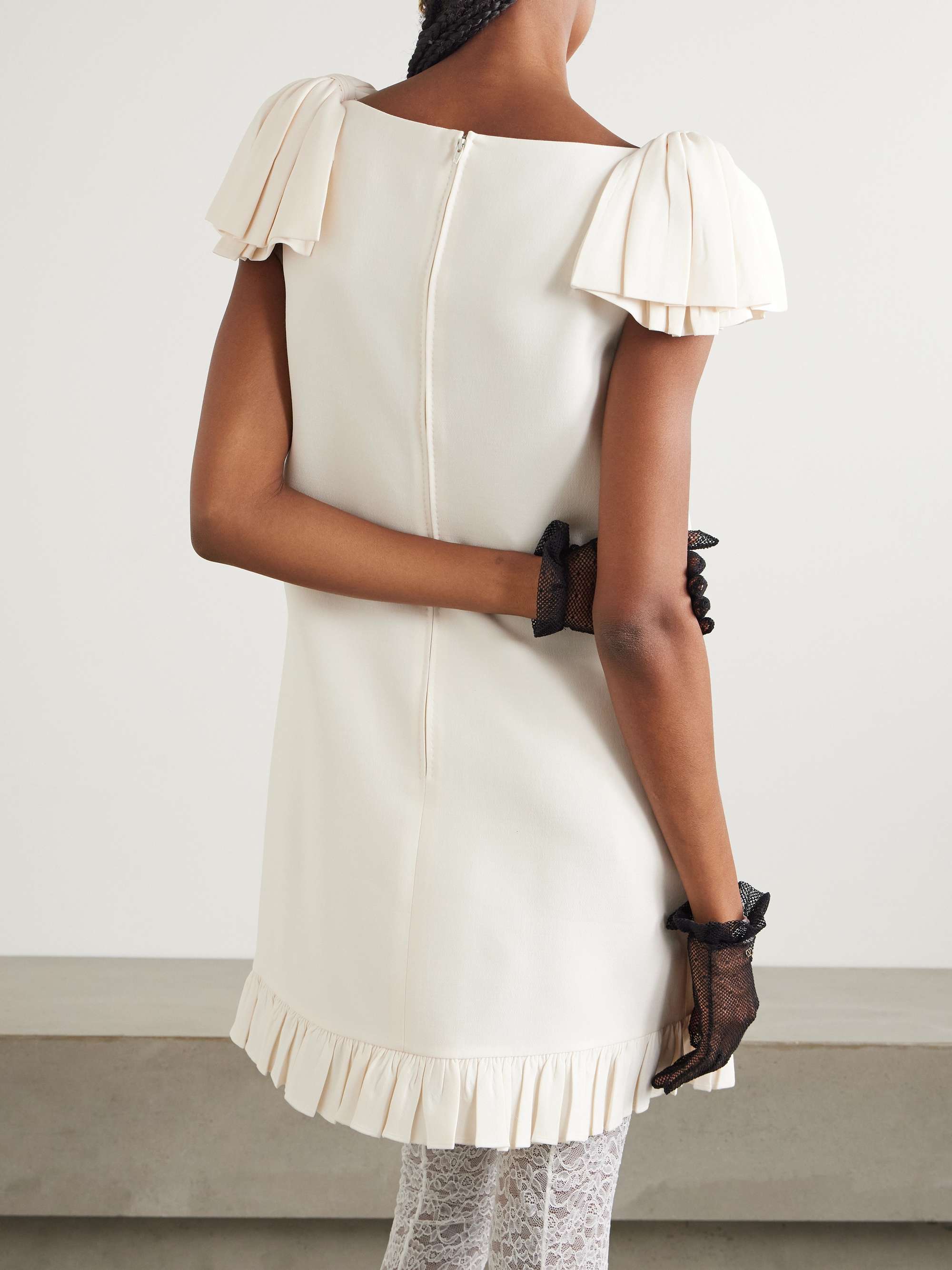 Ruffled wool and silk-blend crepe mini dress view