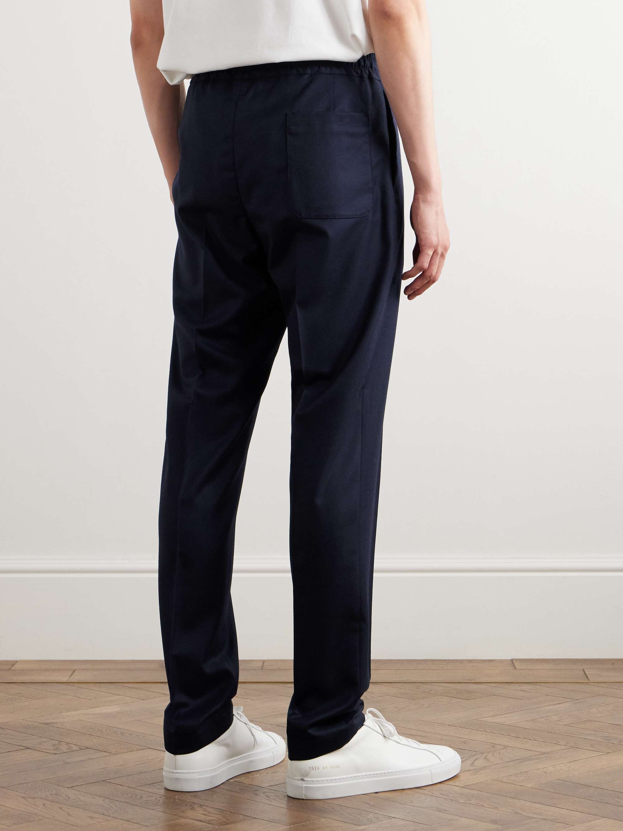 Tapered Wool-Flannel Drawstring Trousers view