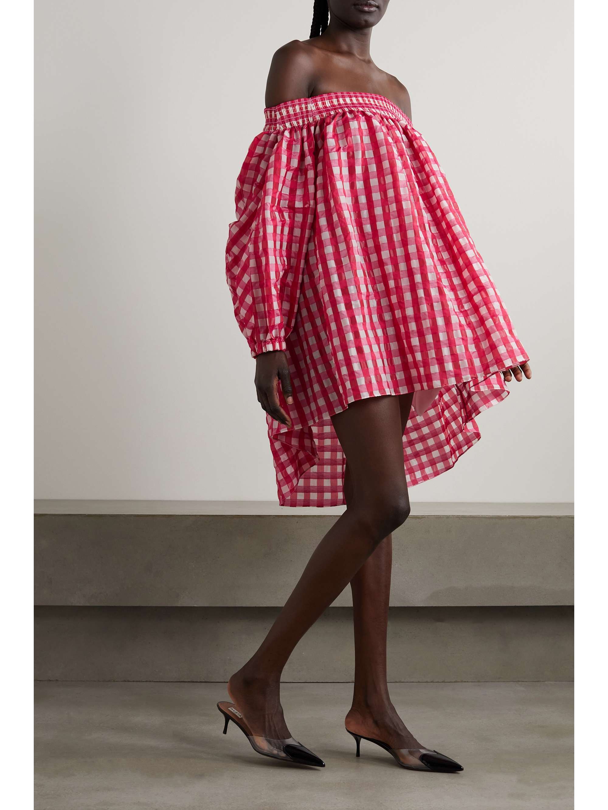 Archetypes off-the-shoulder gingham seersucker mini dress view