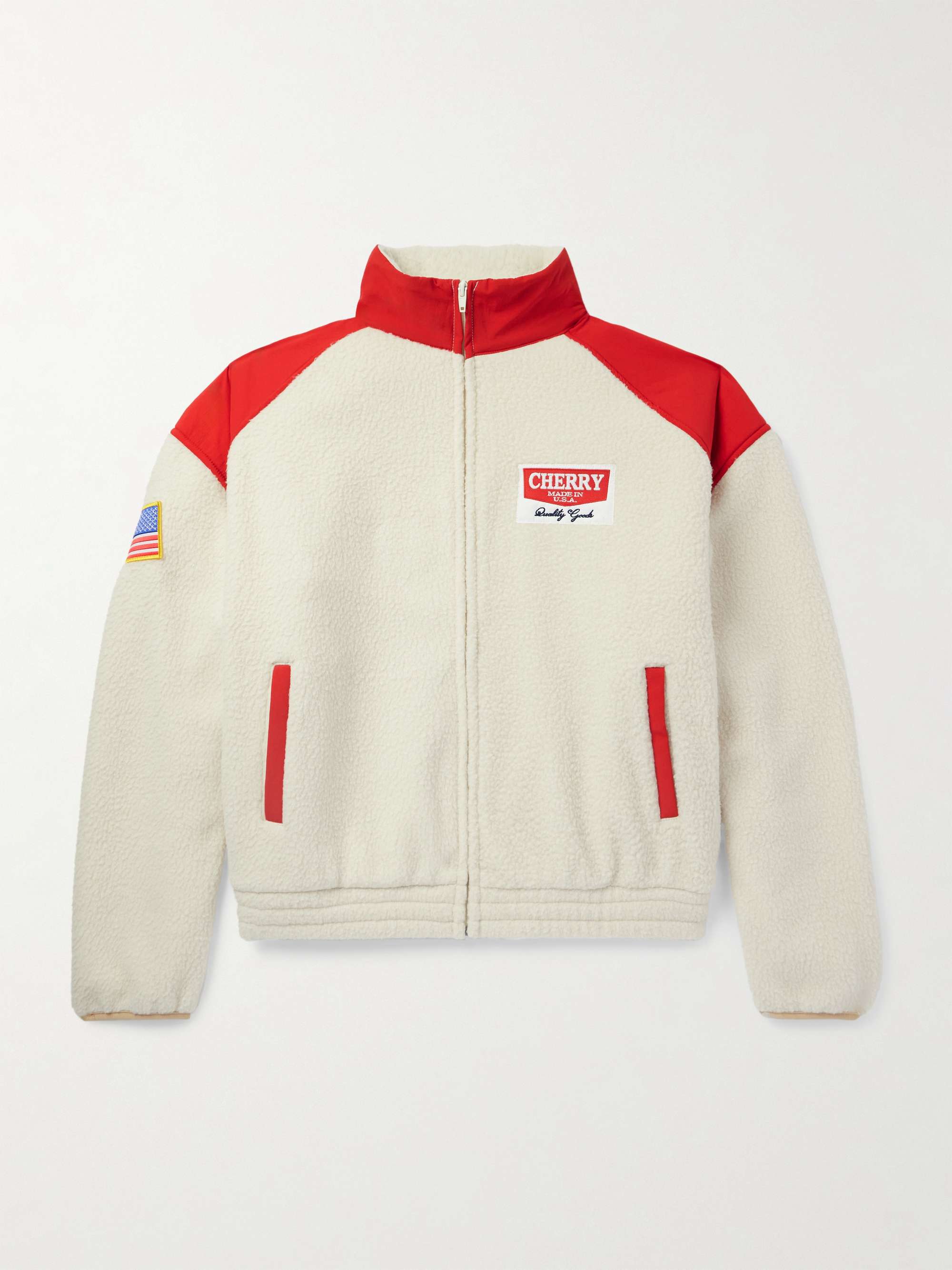 Shell-Trimmed Logo-Appliquéd Fleece Jacket view