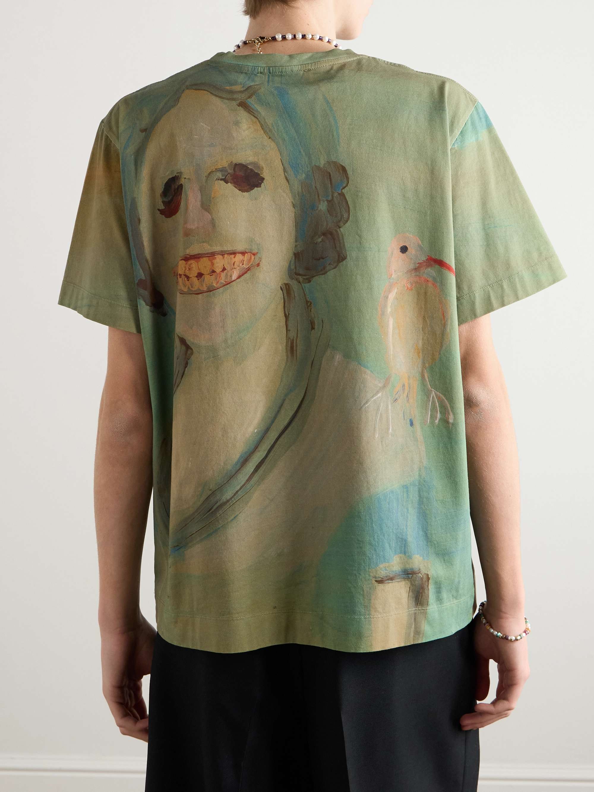 Lady With A Bird Printed Cotton-Jersey T-Shirt view