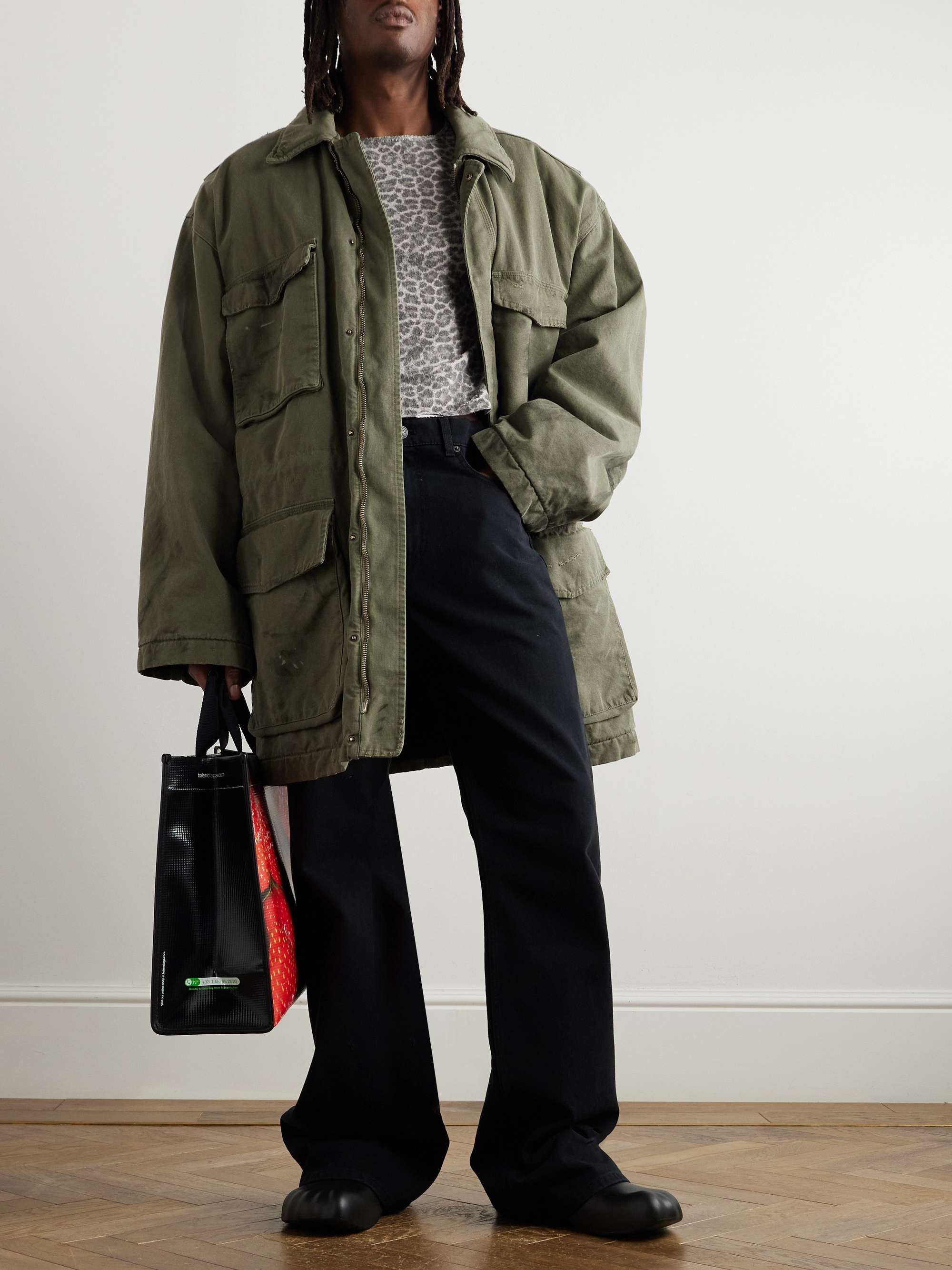 Distressed Cotton-Canvas Coat view