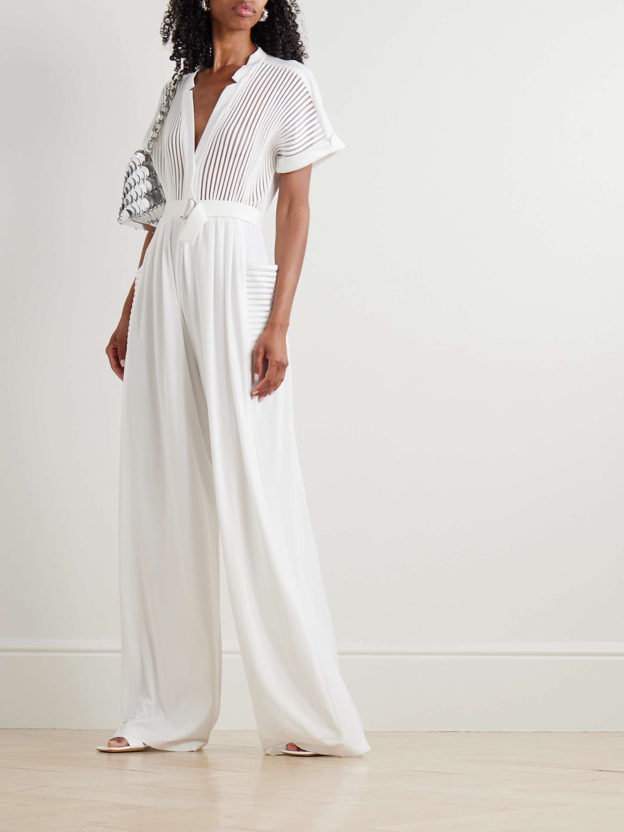 Geralyn belted paneled jersey and mesh jumpsuit view