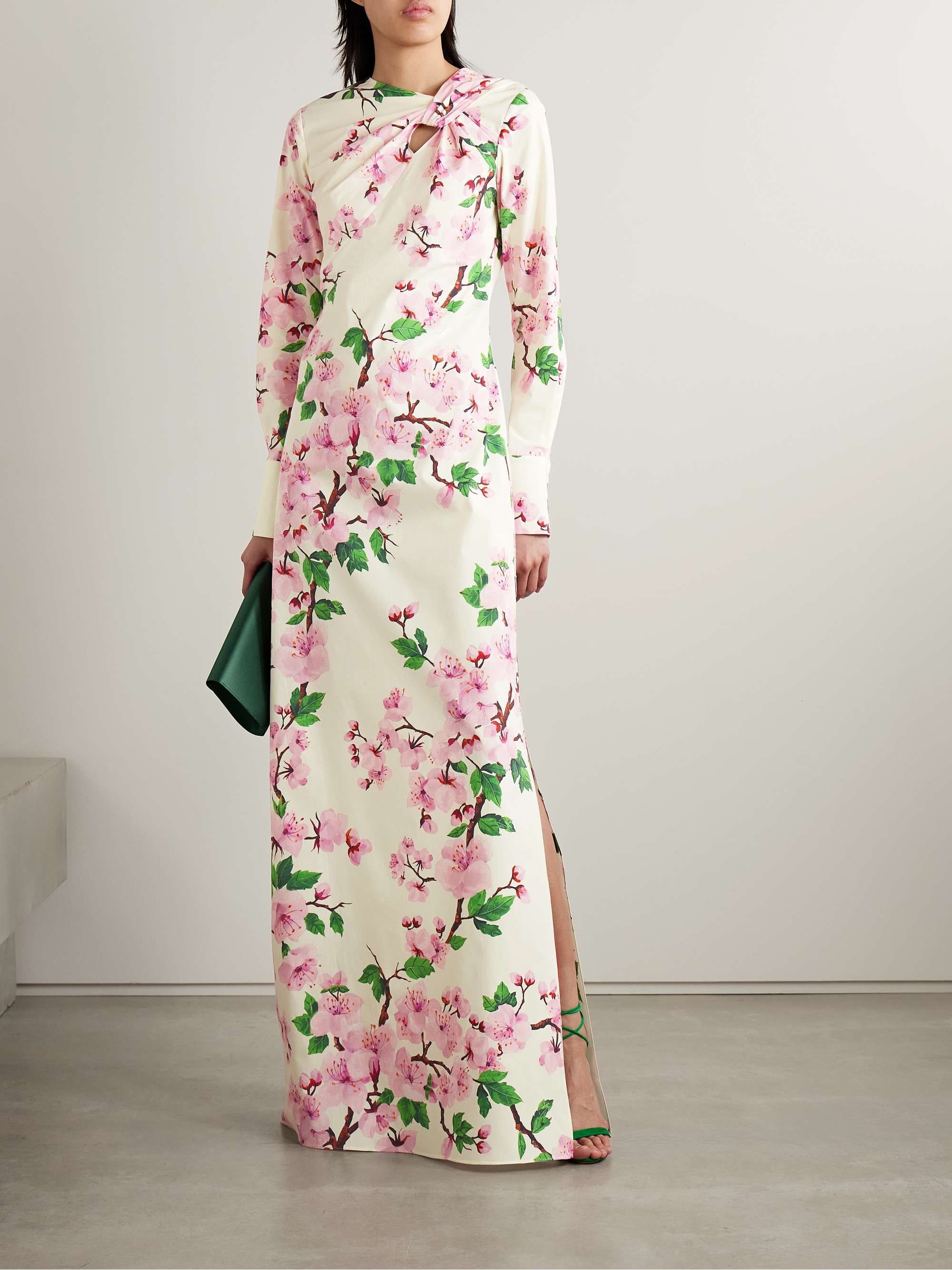 Cutout floral-print stretch-cotton poplin gown view